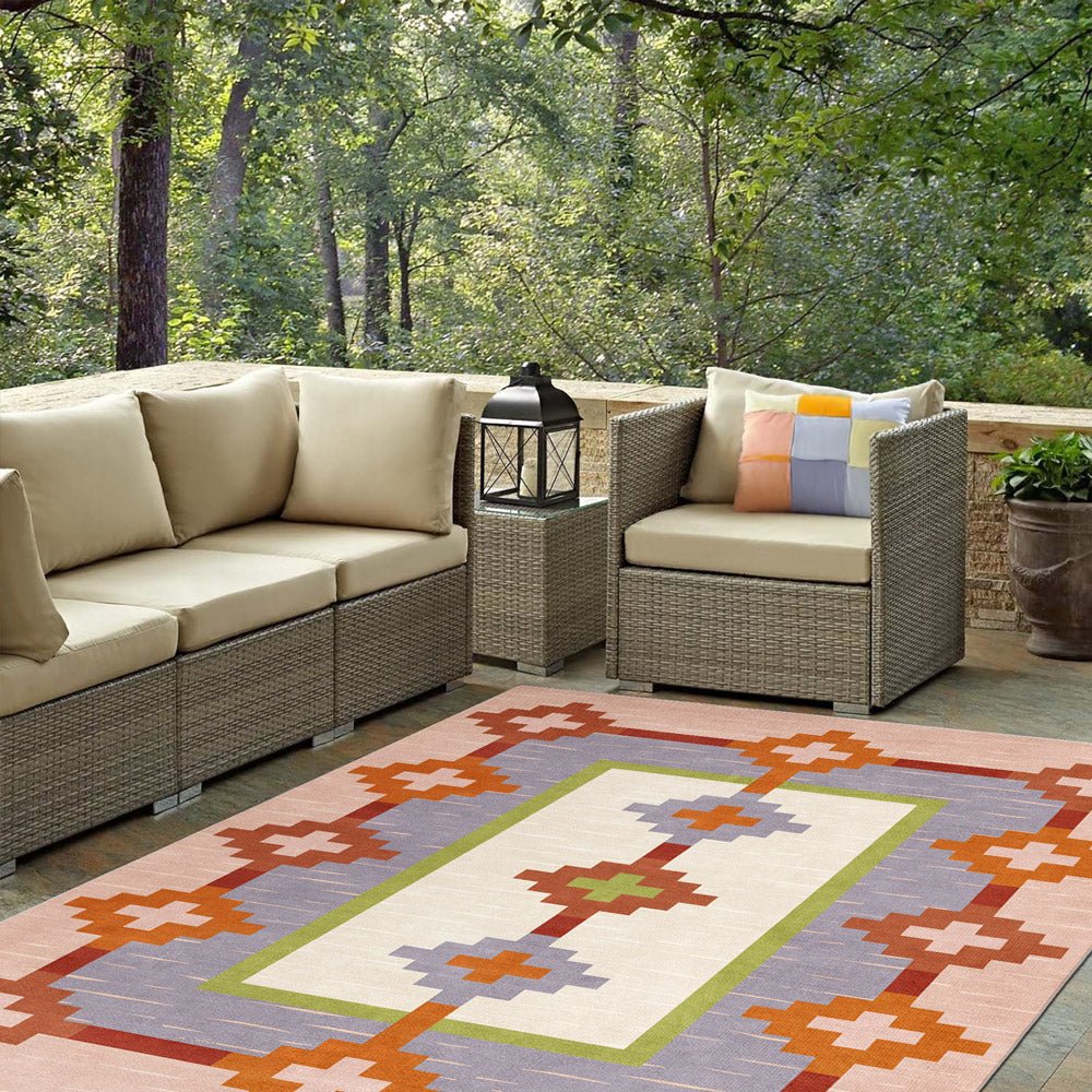 Modern Geometrical Peach Machine Washable Cotton Area Rug - Image 2