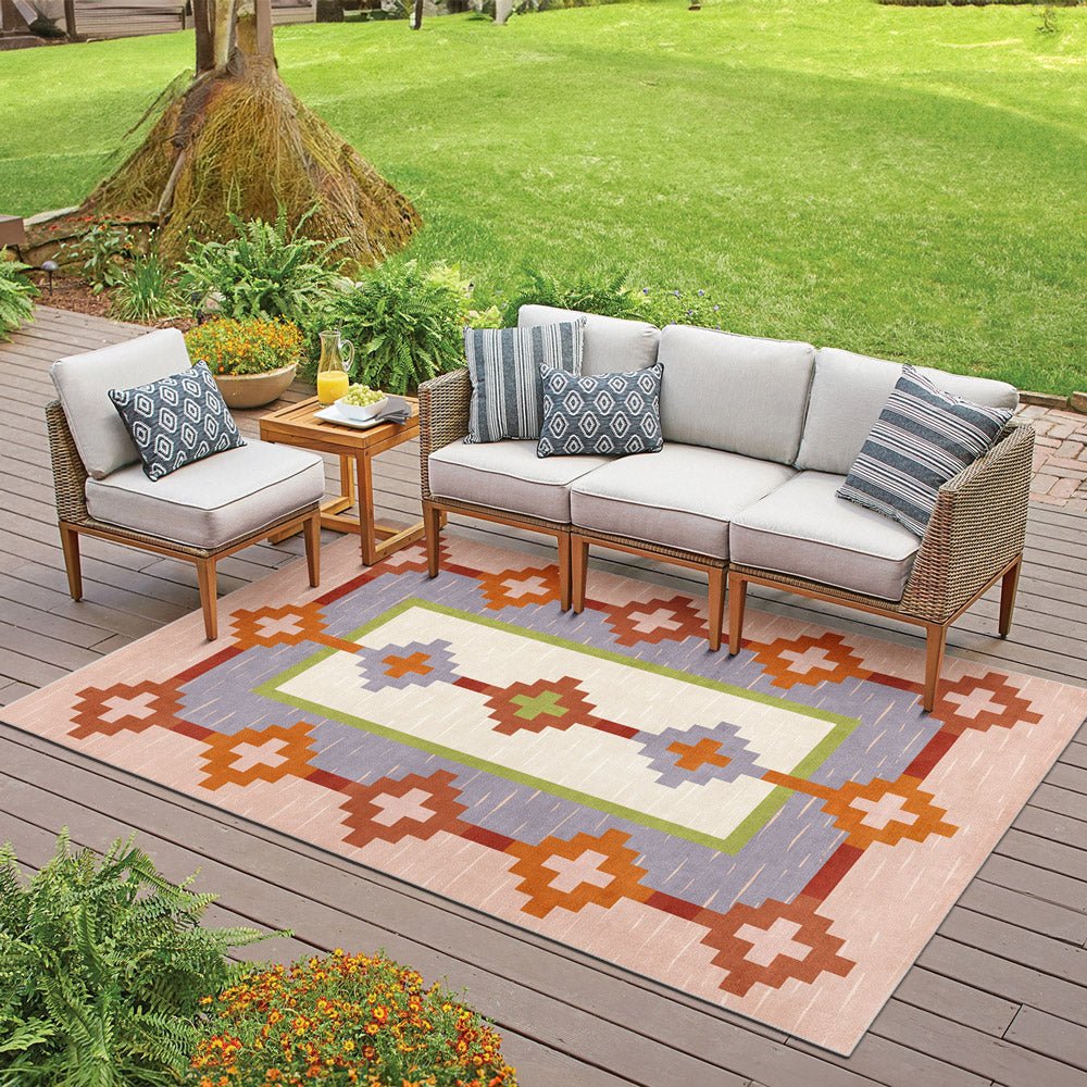 Modern Geometrical Peach Machine Washable Cotton Area Rug - Image 3