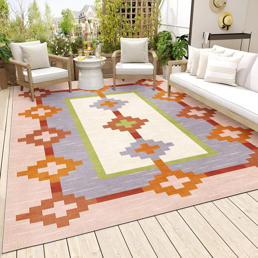 Modern Geometrical Peach Machine Washable Cotton Area Rug - Image 4