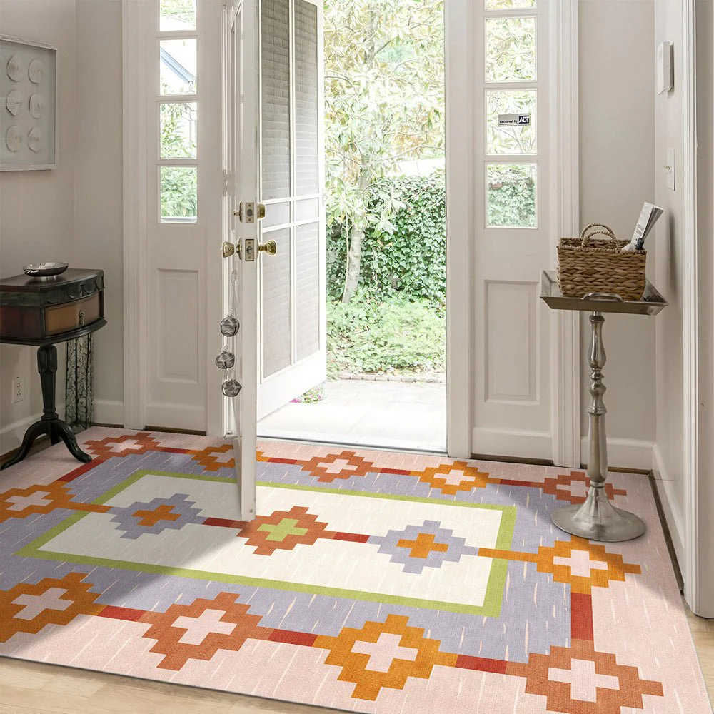 Modern Geometrical Peach Machine Washable Cotton Area Rug - Image 5