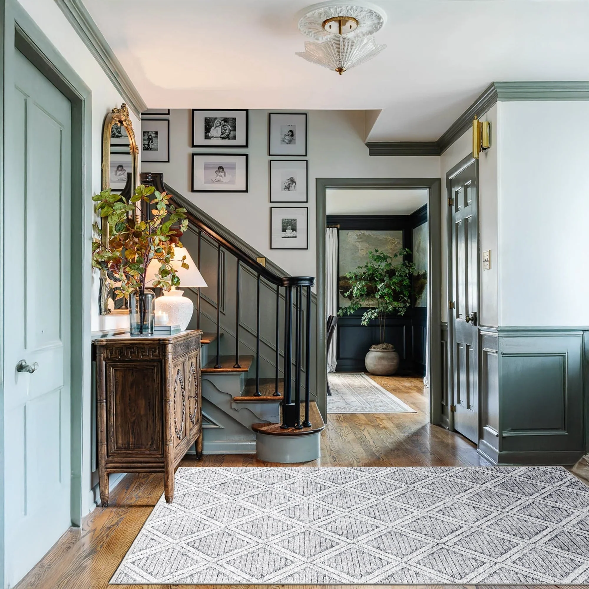 Modern Geometrical Silver Machine Washable Cotton Area Rug - Image 3