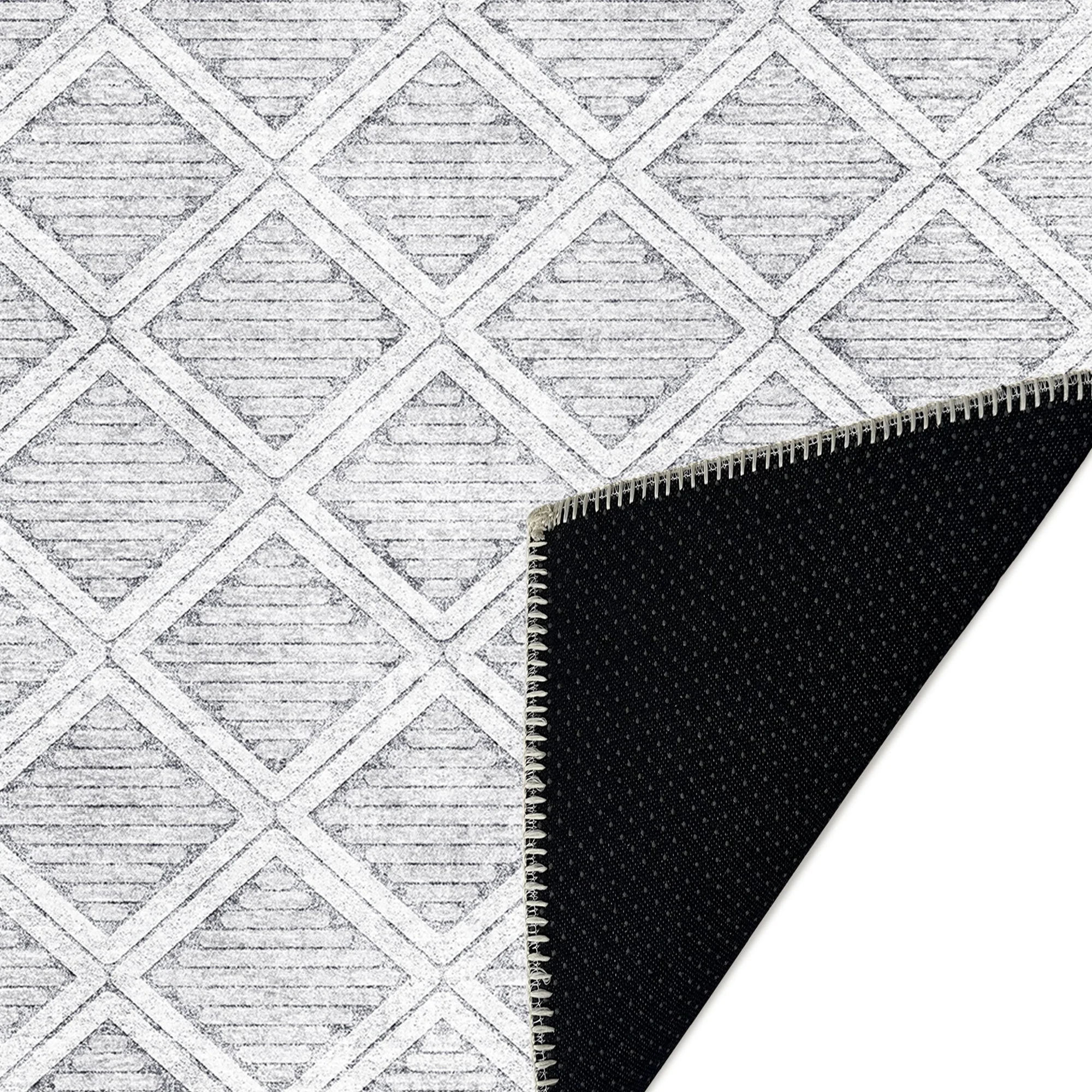 Modern Geometrical Silver Machine Washable Cotton Area Rug - Image 7