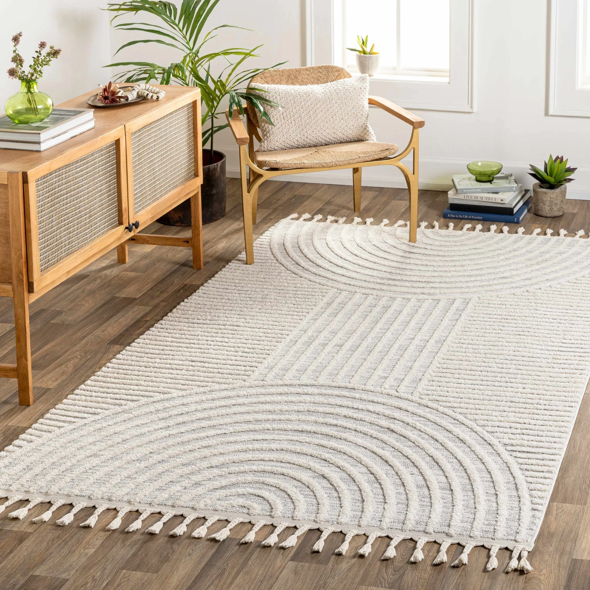 Modern Geometrical stripes Texture Beige high low Area Rug - Image 10