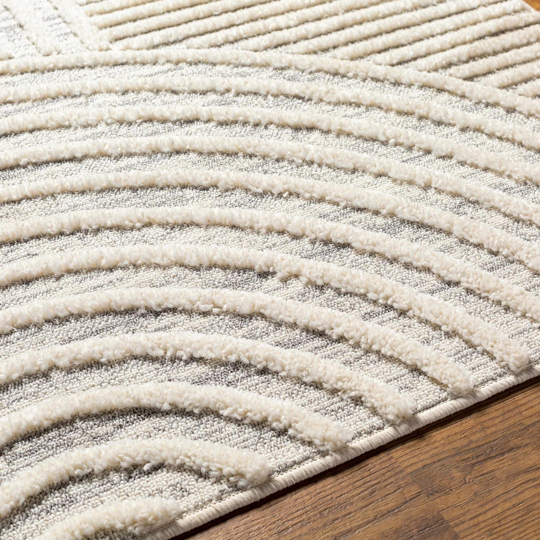 Modern Geometrical stripes Texture Beige high low Area Rug - Image 13