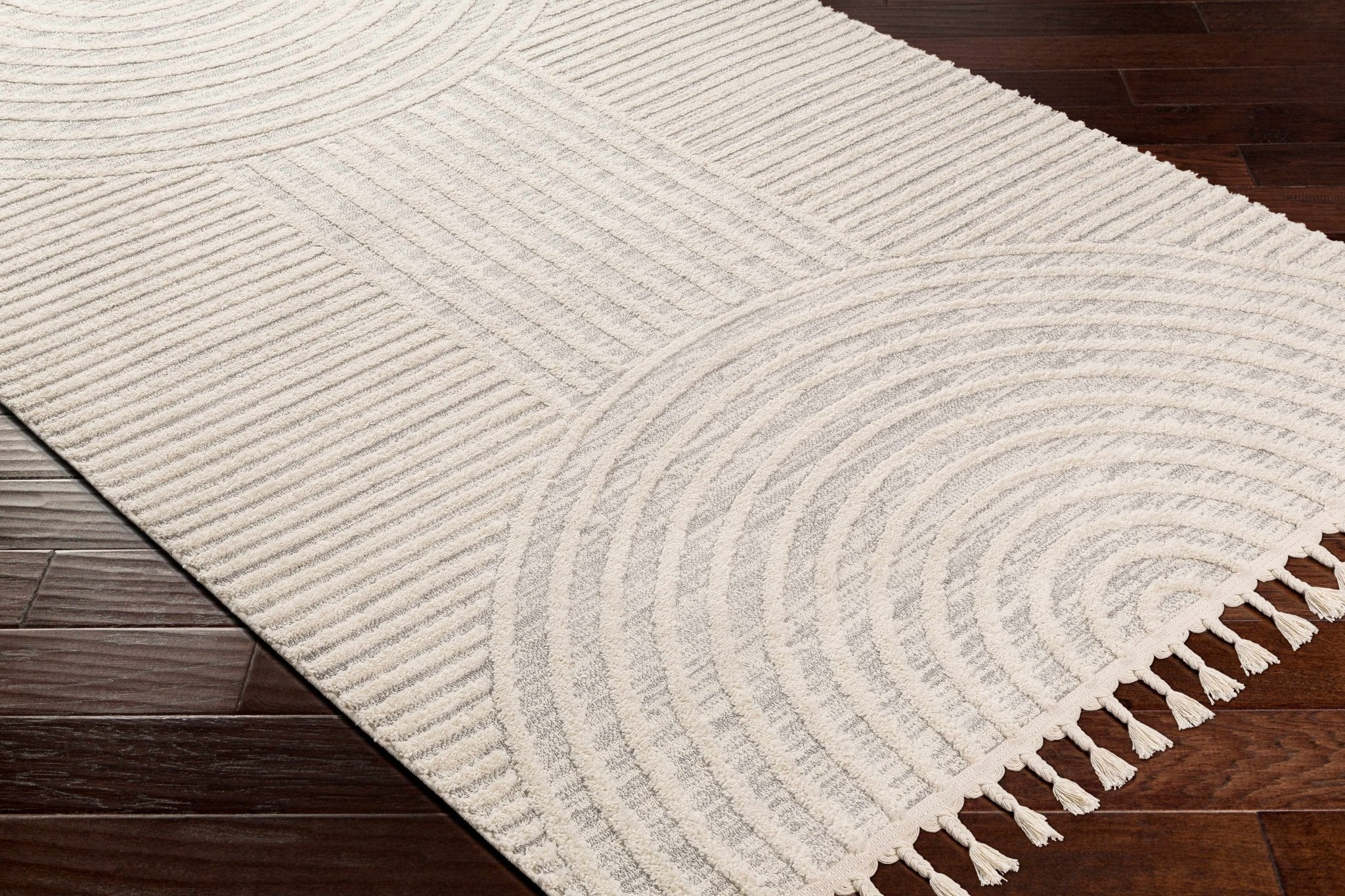 Modern Geometrical stripes Texture Beige high low Area Rug - Image 2