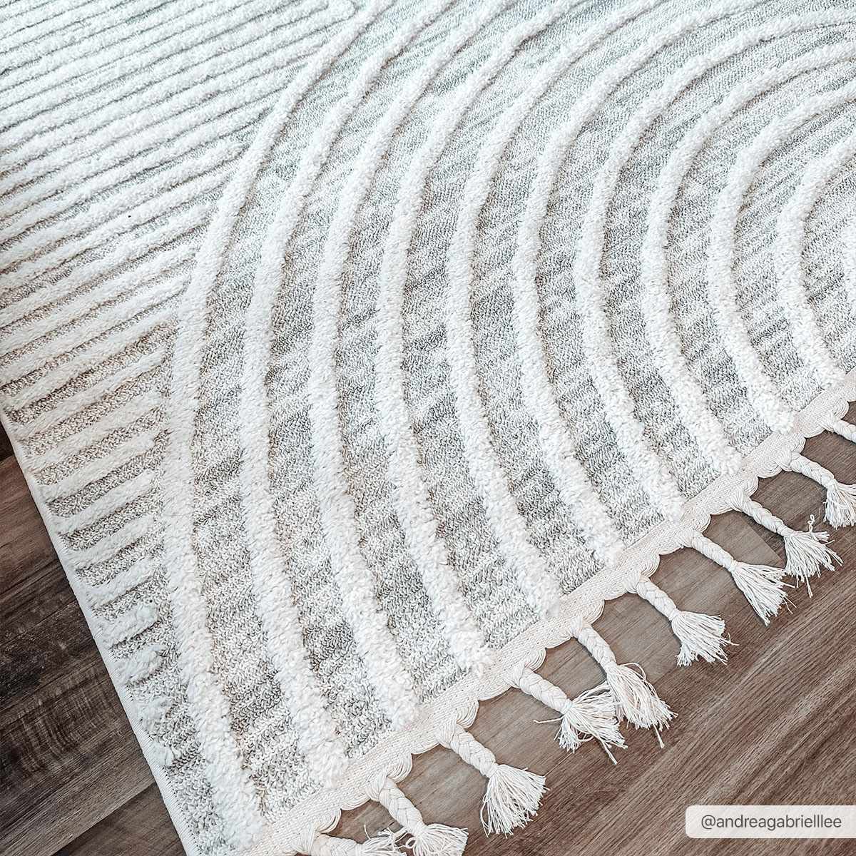 Modern Geometrical stripes Texture Beige high low Area Rug - Image 7