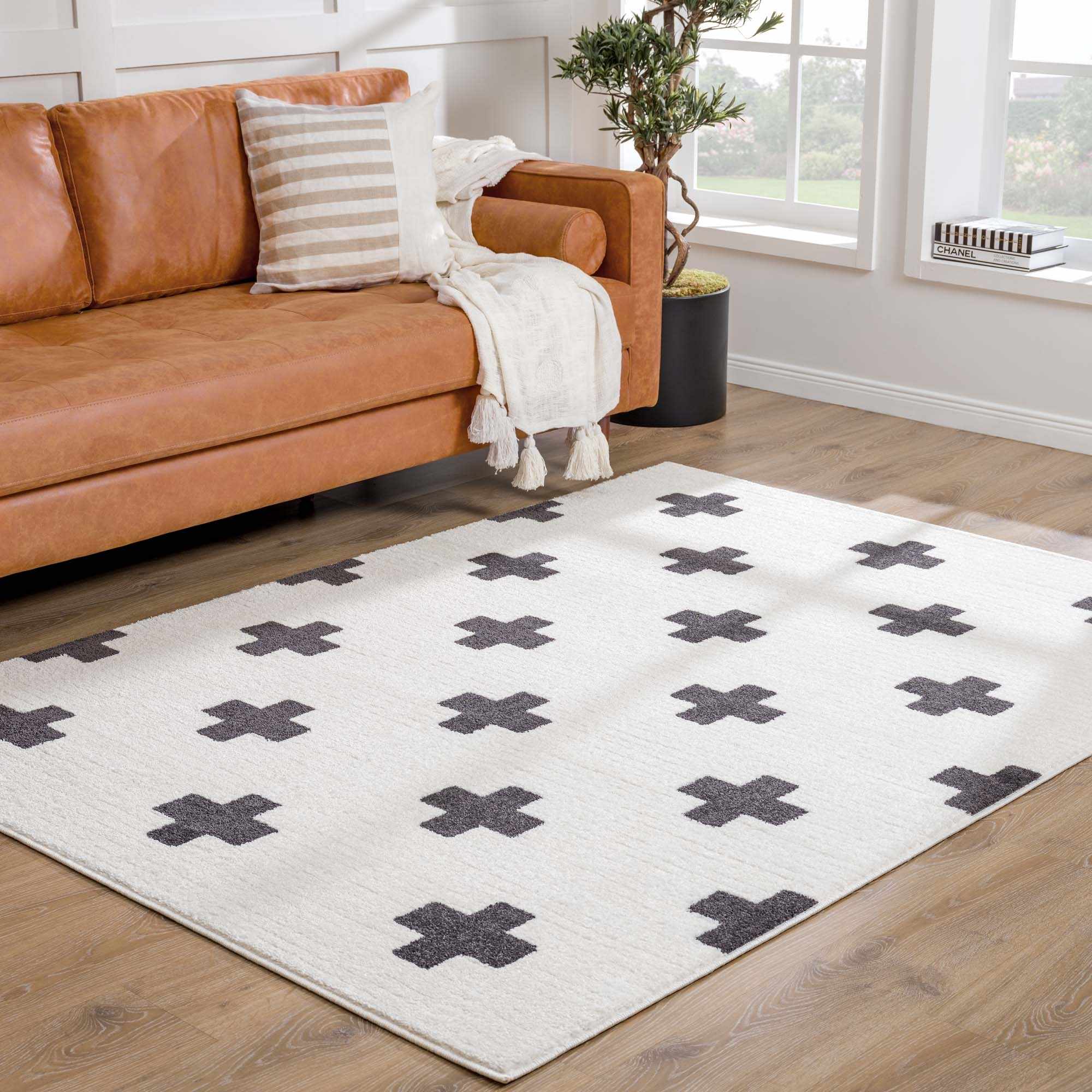 Modern Geometrical Stripes texture Ivory and Charcoal area rug - Image 14