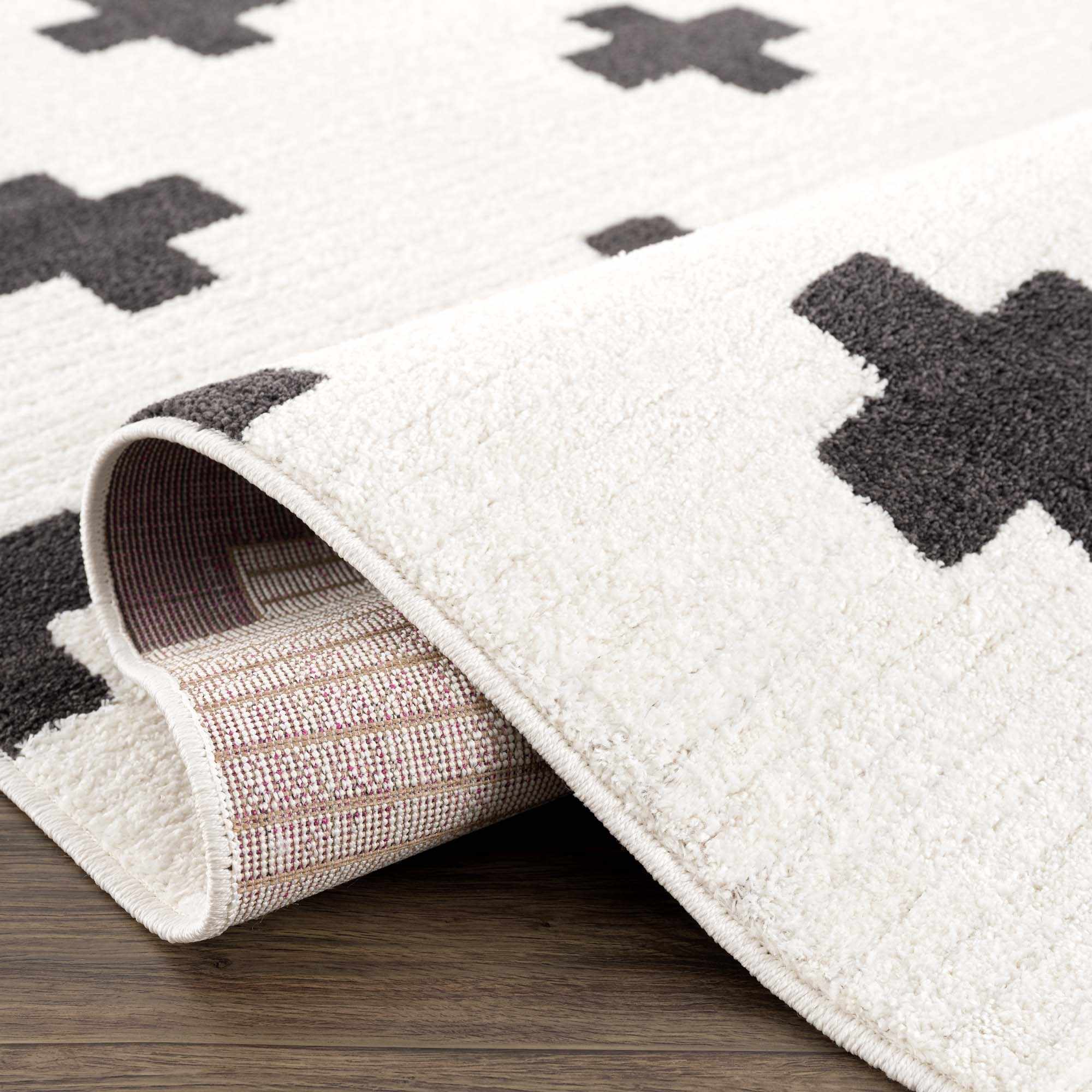 Modern Geometrical Stripes texture Ivory and Charcoal area rug - Image 3