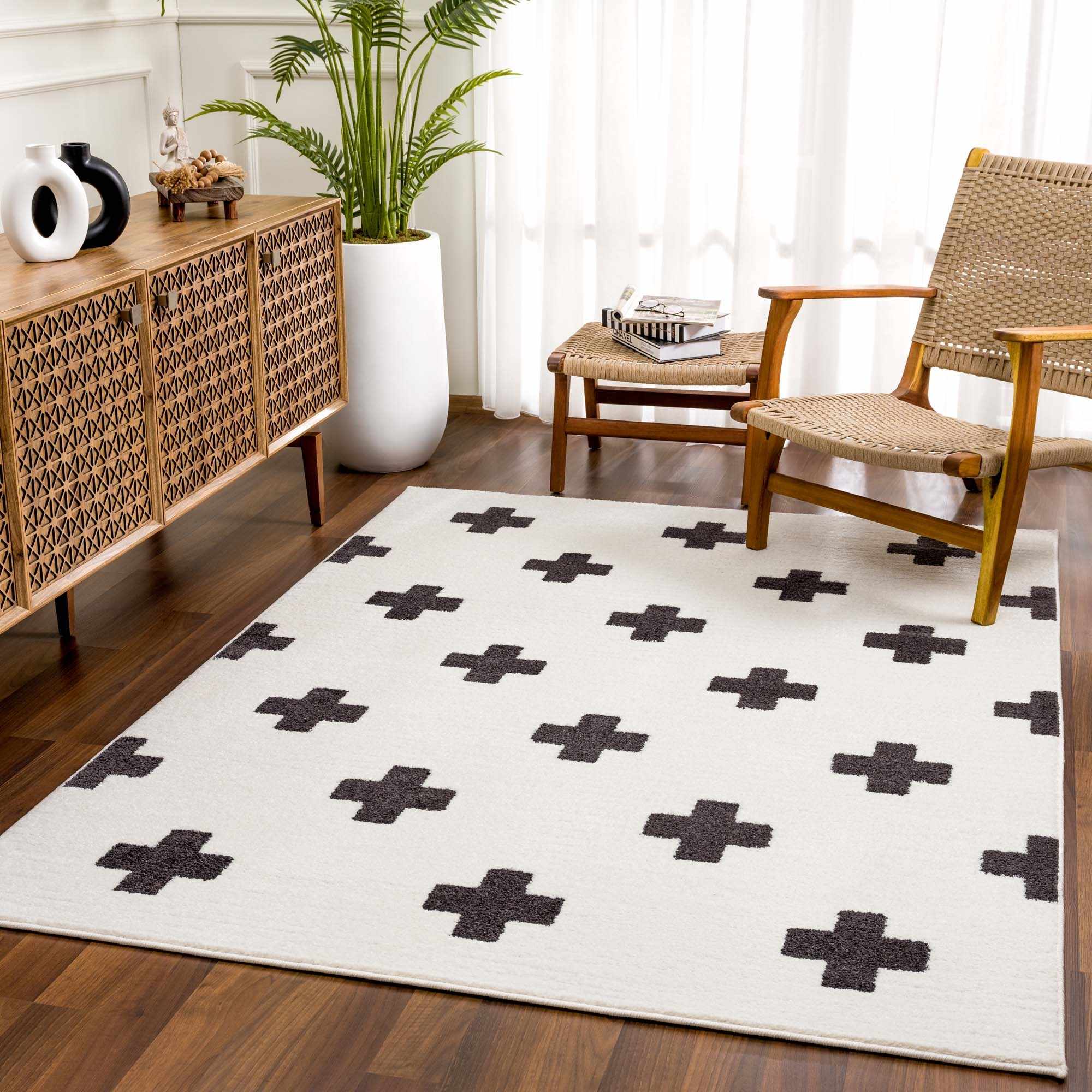 Modern Geometrical Stripes texture Ivory and Charcoal area rug - Image 5