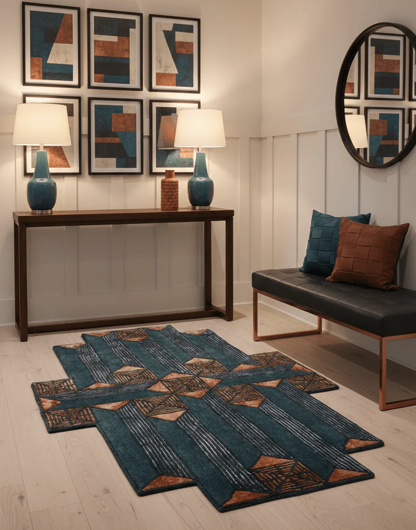 Empress Modern Geometrical Style Gray Hand Tufted 5x8 Wool Rug - Image 2