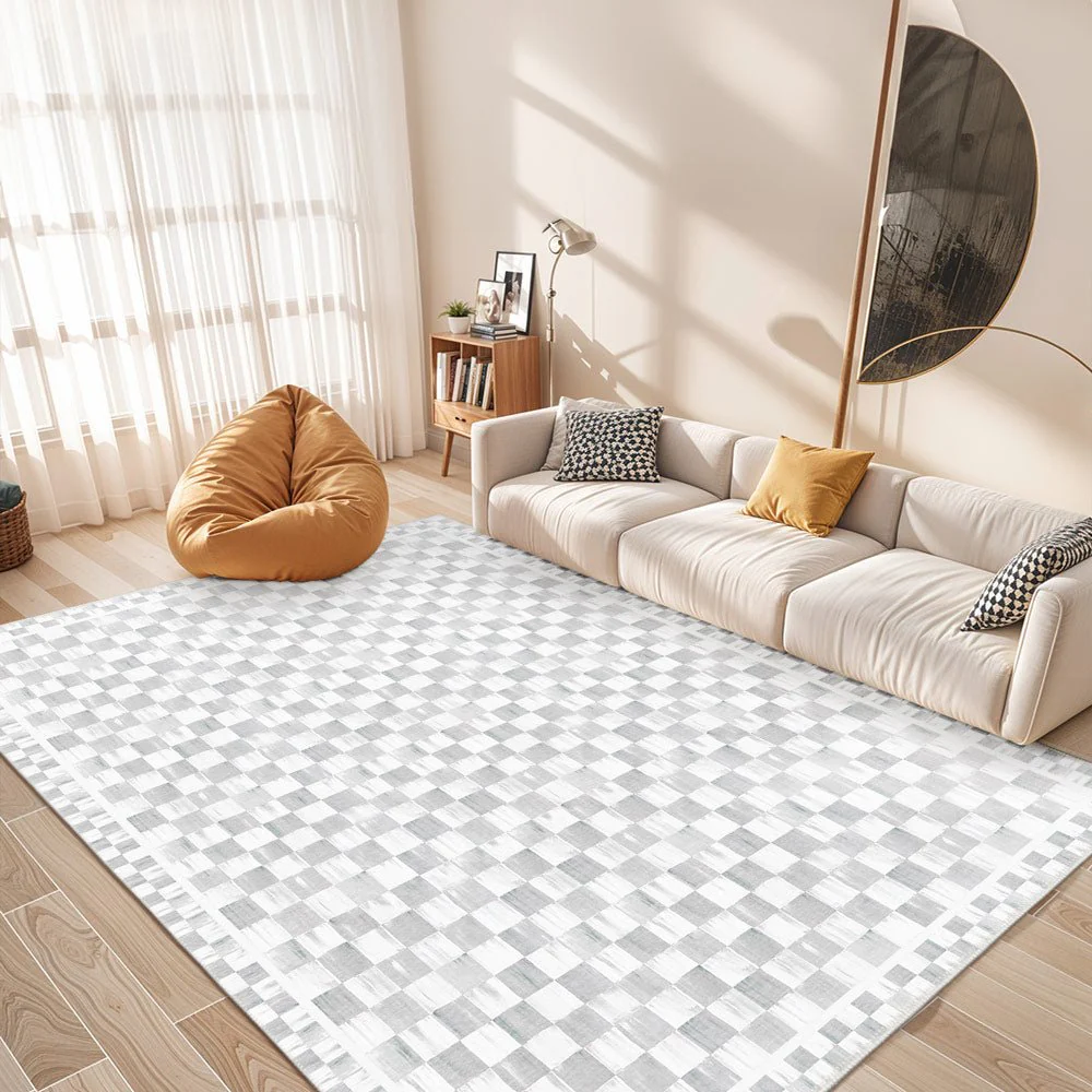 Modern Geometrical White Machine Washable Cotton Area Rug - Image 2
