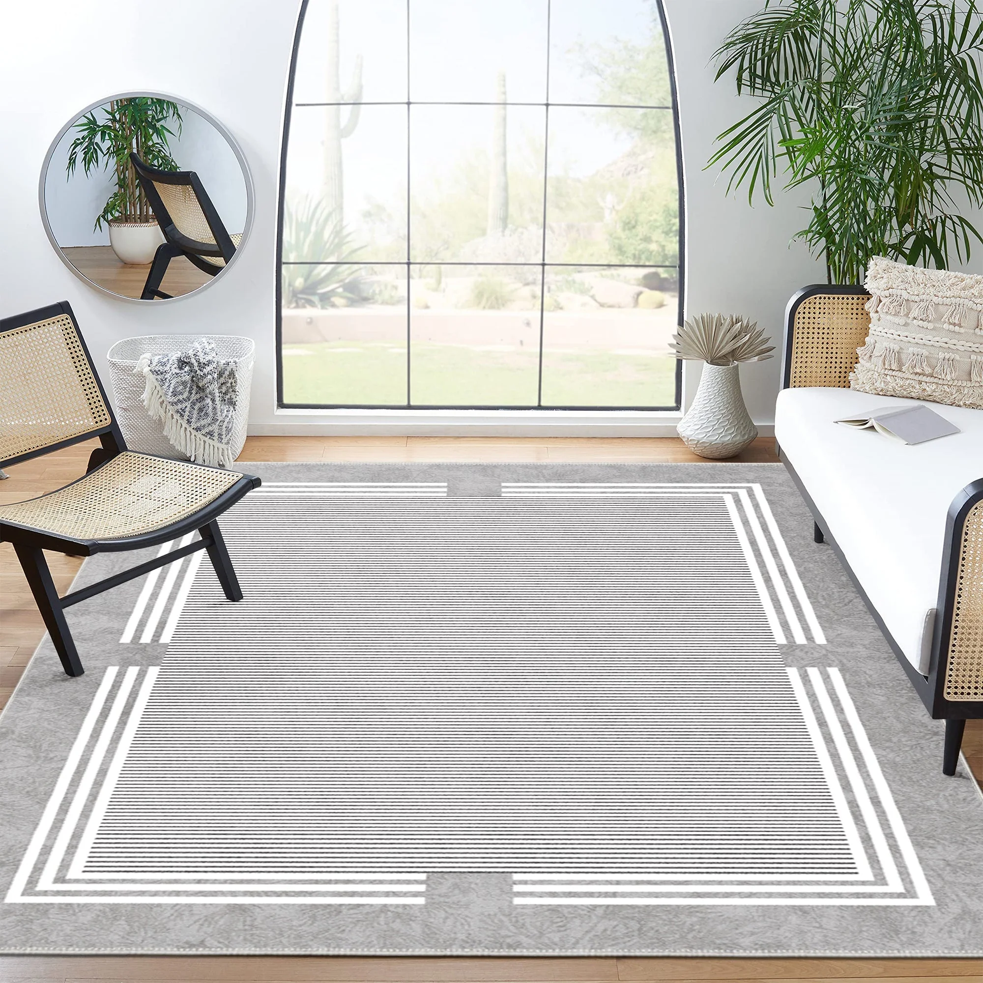 Modern Gray Machine Washable Cotton Area Rug - Image 2