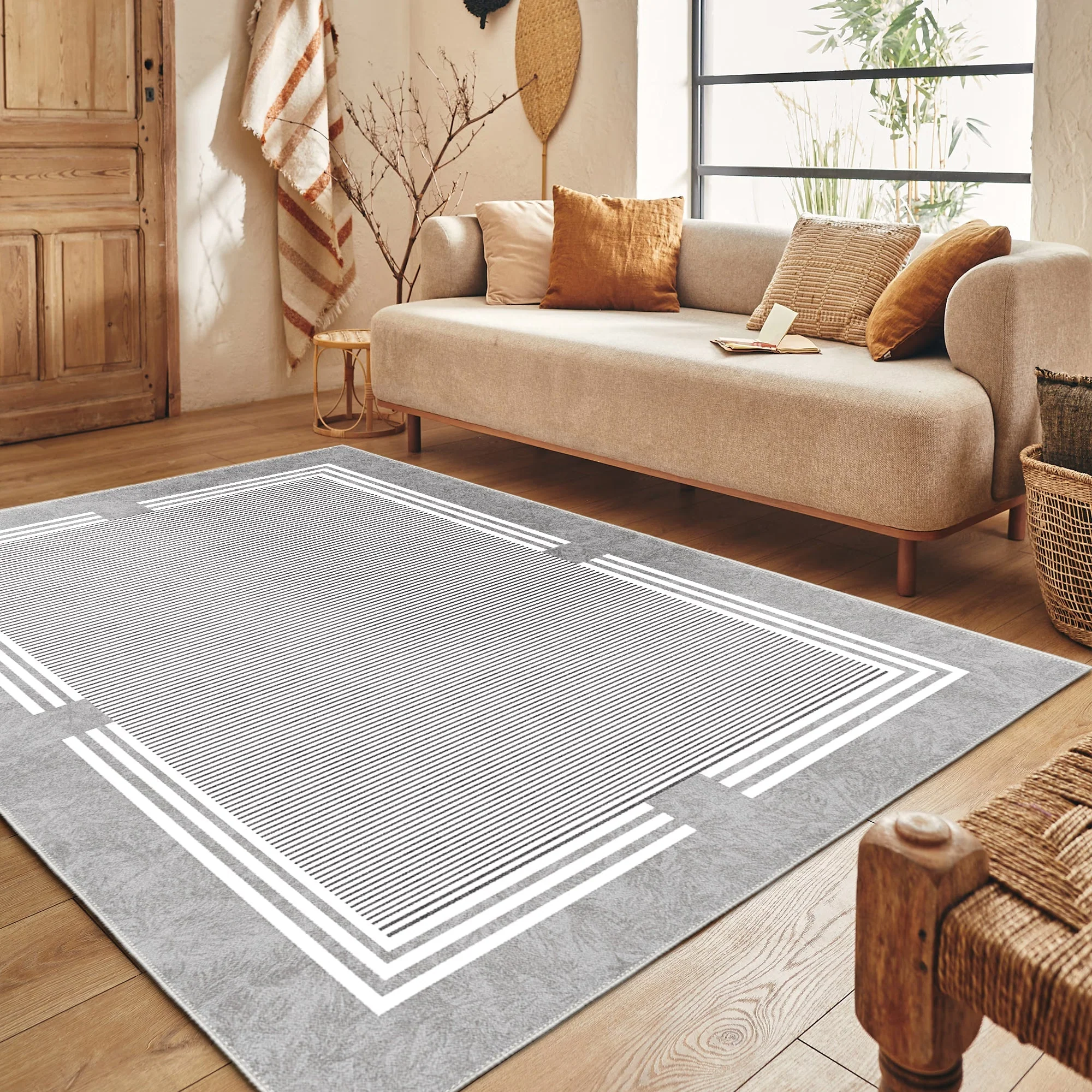 Modern Gray Machine Washable Cotton Area Rug - Image 4