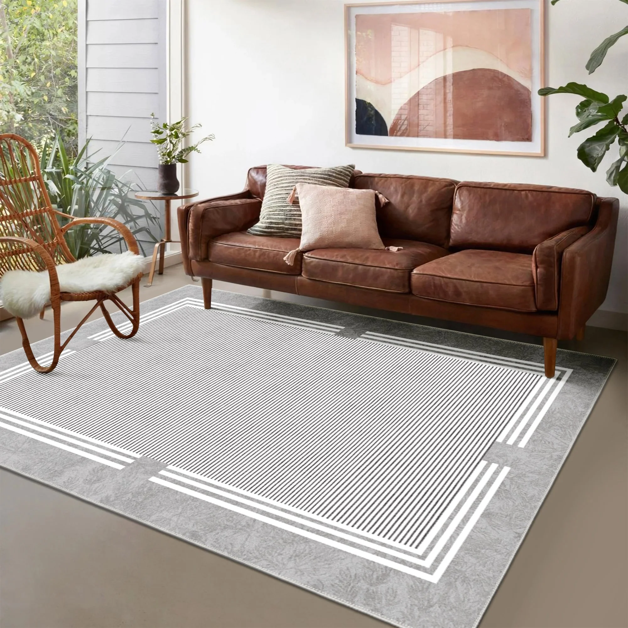 Modern Gray Machine Washable Cotton Area Rug - Image 5