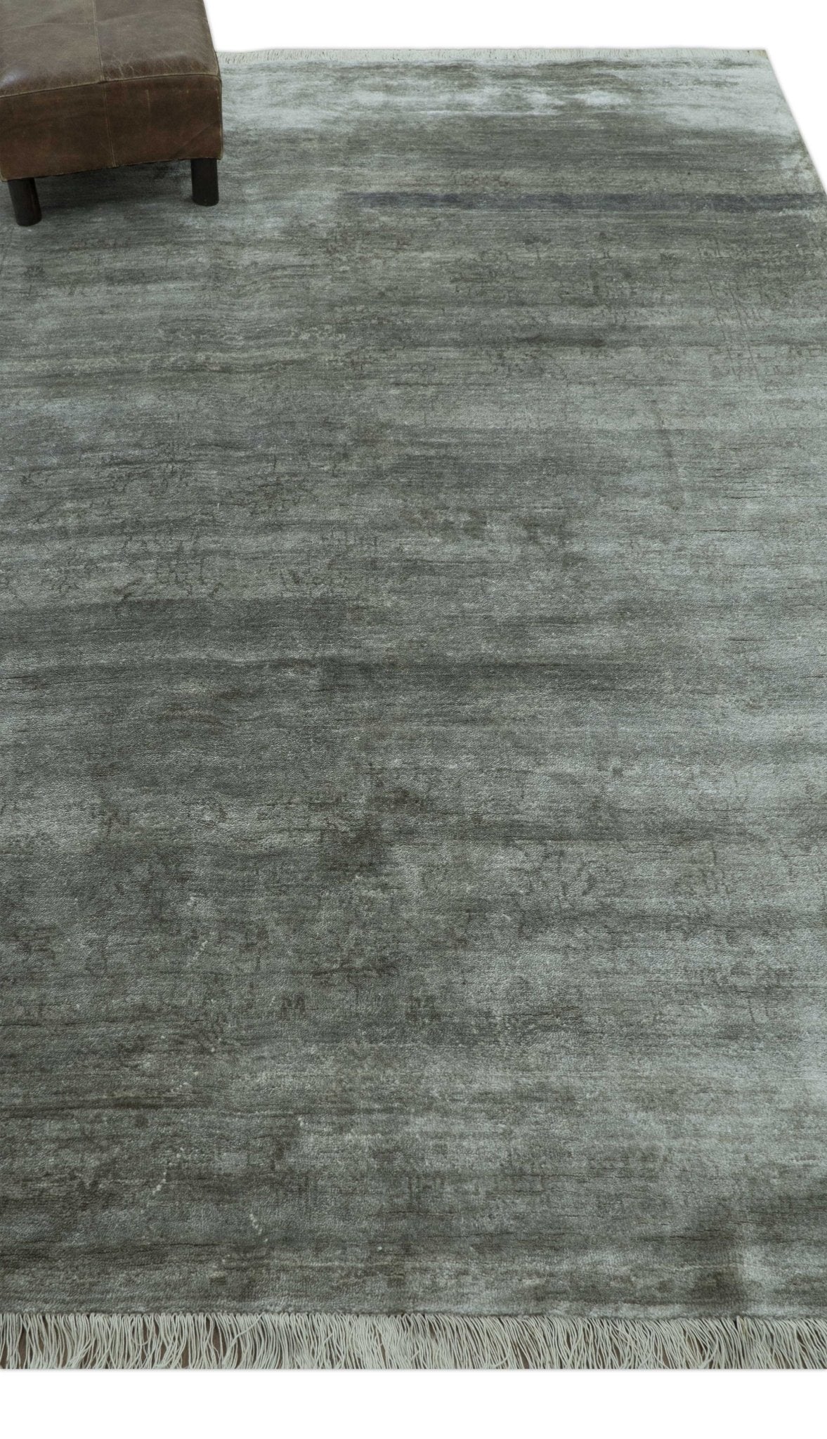 Modern Gray Solid Design 6x8.7  Hand Knotted Wool Area Rug - Image 11