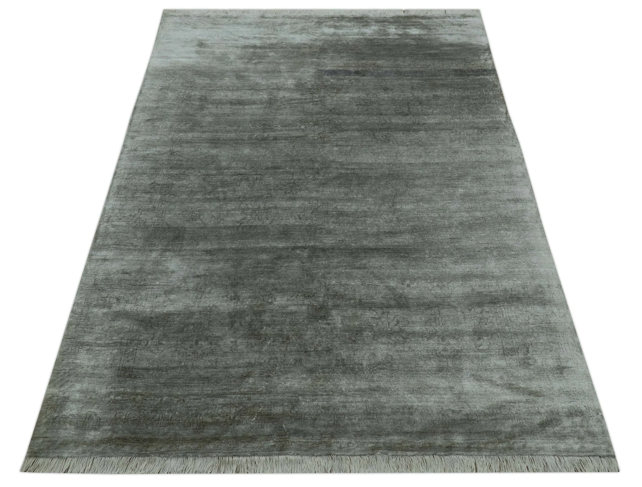 Modern Gray Solid Design 6x8.7  Hand Knotted Wool Area Rug - Image 3