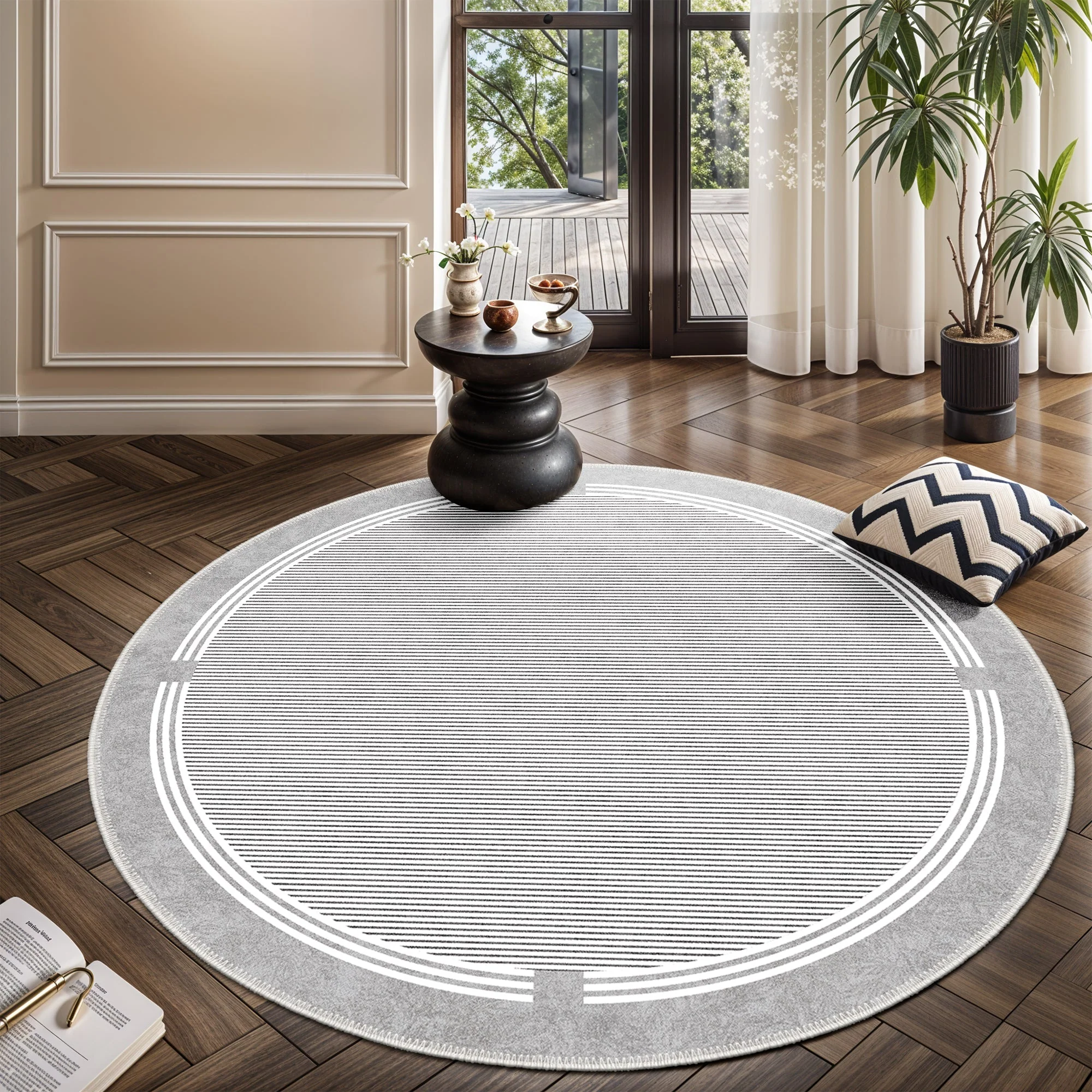 Modern Grey Machine Washable Cotton Area Rug - Image 6
