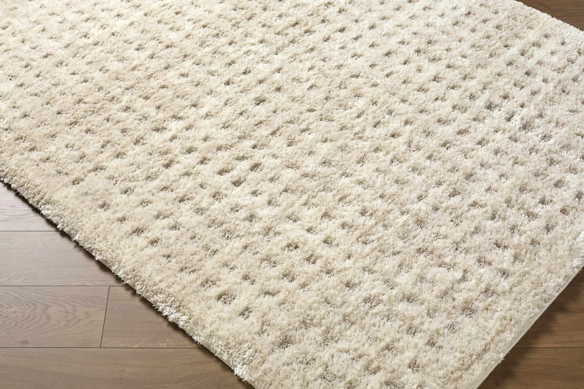 Modern Grid Pattern Ivory Machine Woven Rug - Image 3