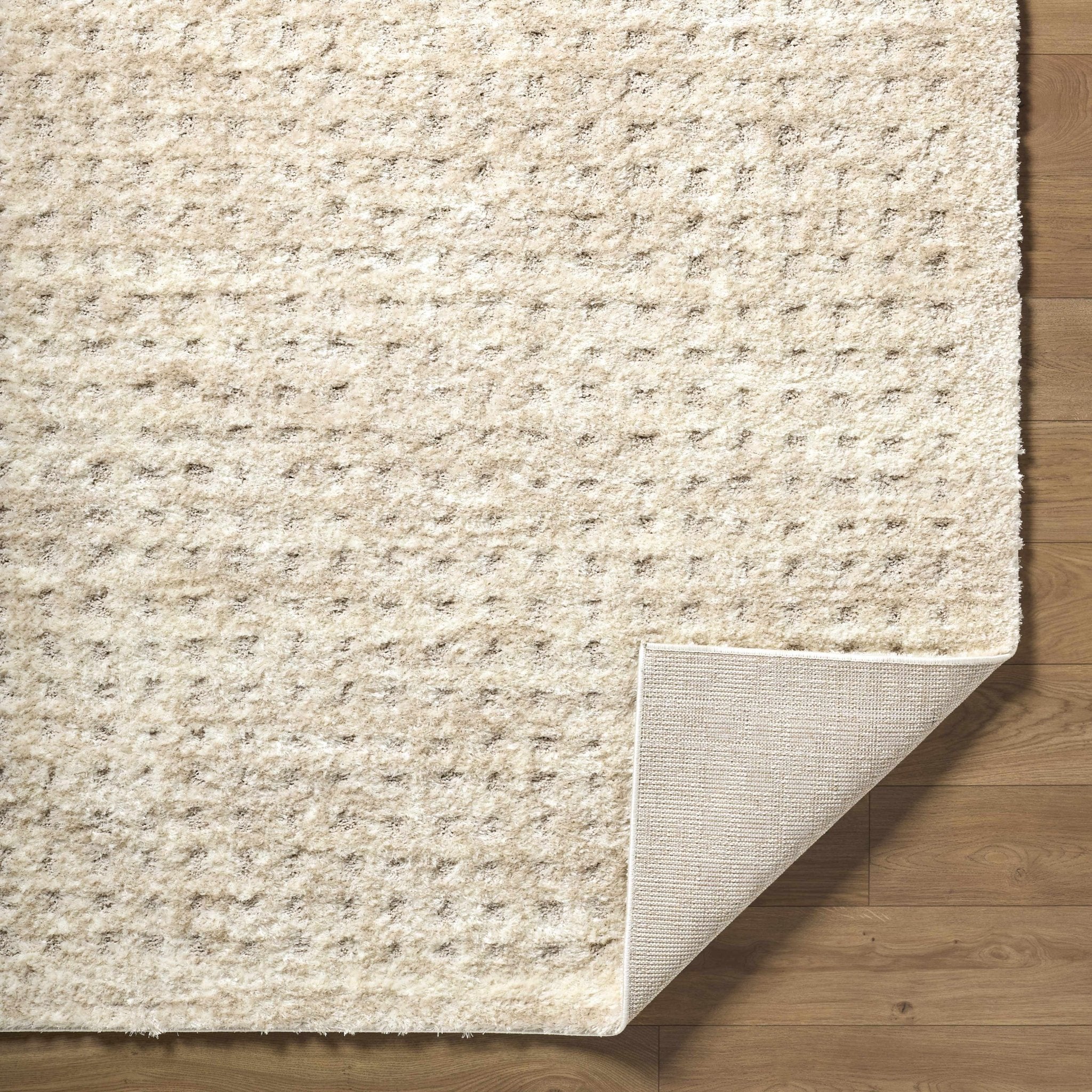 Modern Grid Pattern Ivory Machine Woven Rug - Image 4