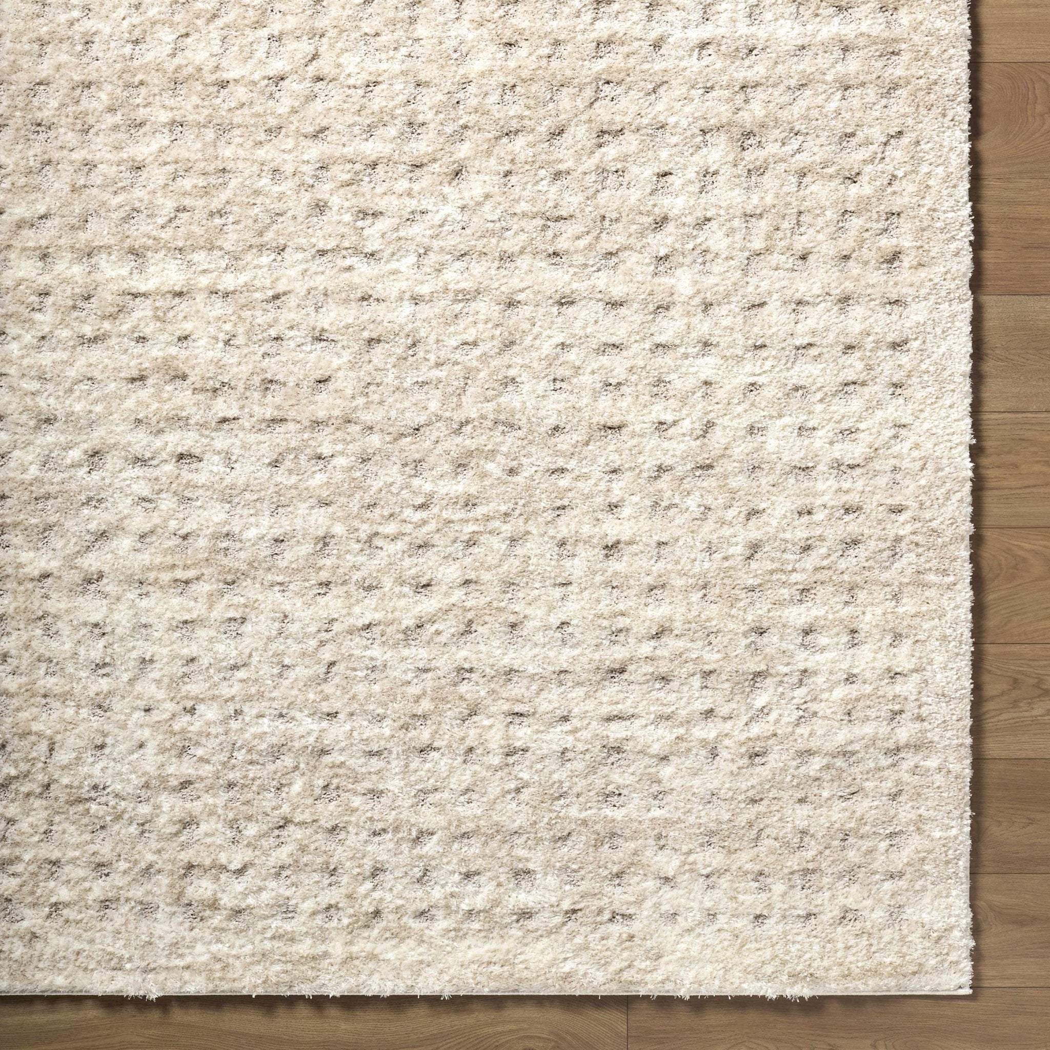 Modern Grid Pattern Ivory Machine Woven Rug - Image 5