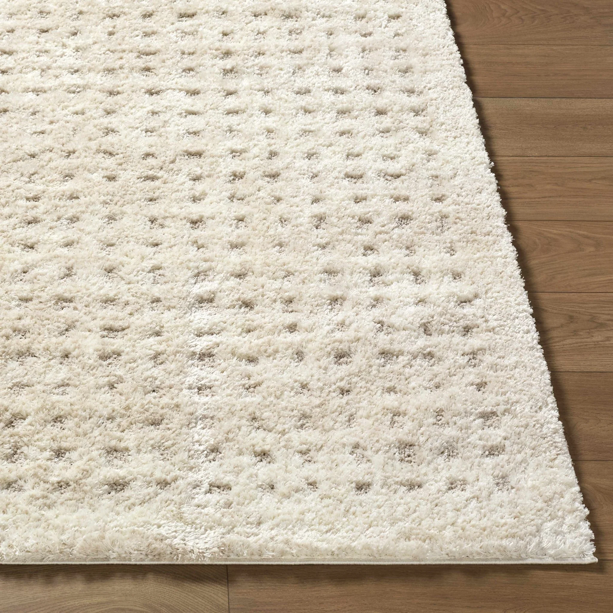 Modern Grid Pattern Ivory Machine Woven Rug - Image 6