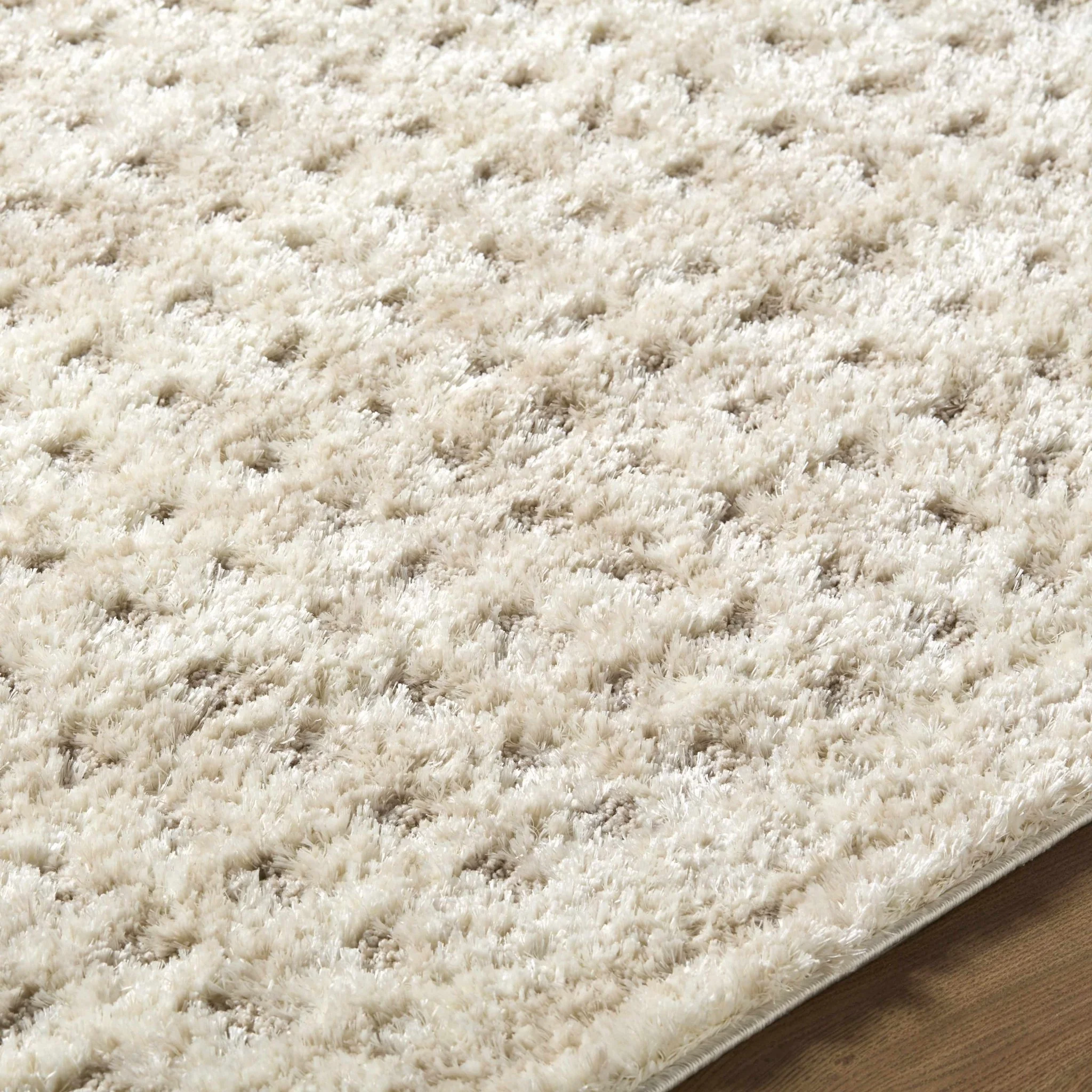 Modern Grid Pattern Ivory Machine Woven Rug - Image 7