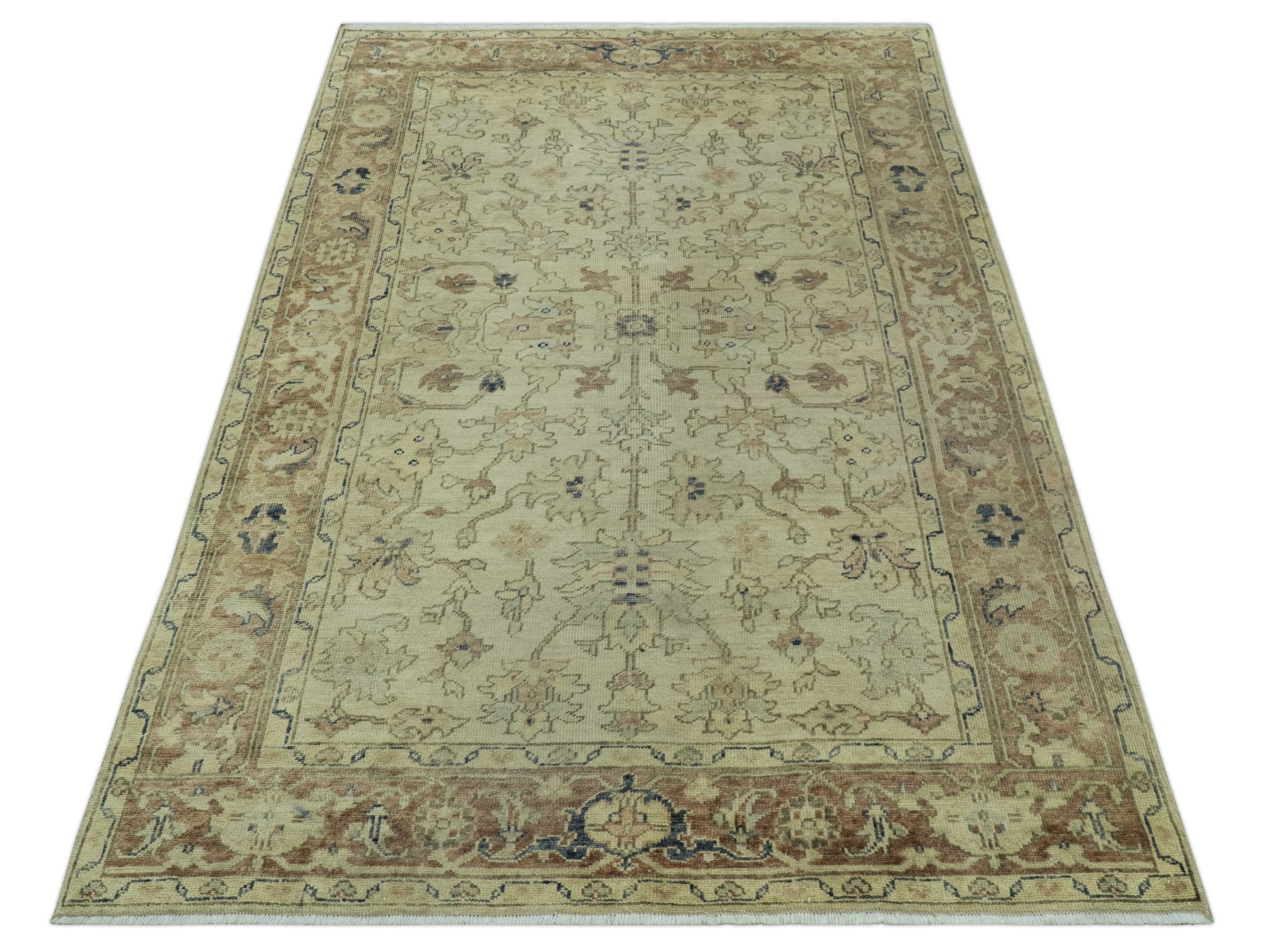Heriz Traditional Design Beige And Blue 5.6x8 Hand Knotted Wool Area Rug - Image 12
