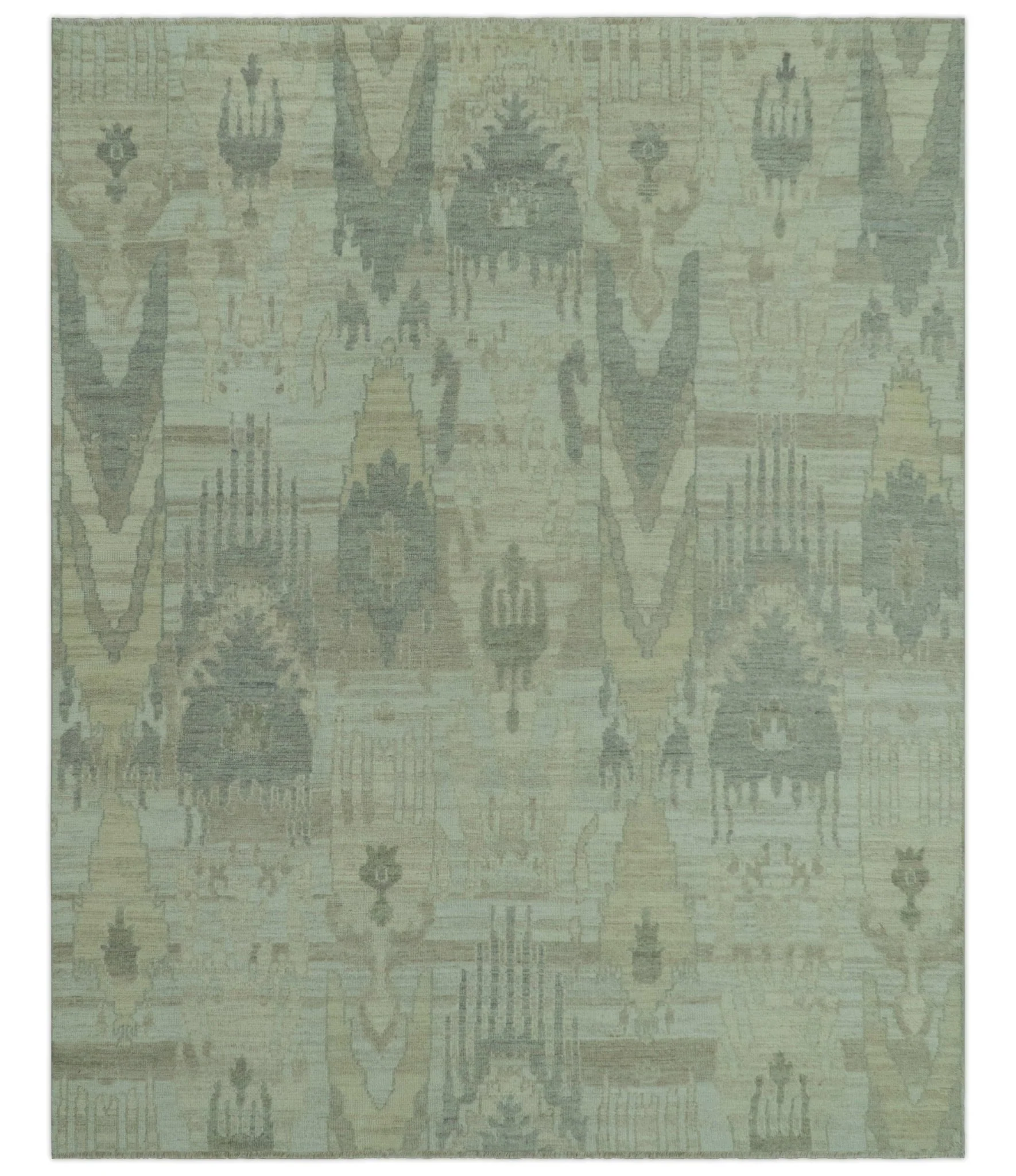 Modern Ikat Design distressed Beige And Charcoal Hand Knotted Custom Made wool rug - Image 10