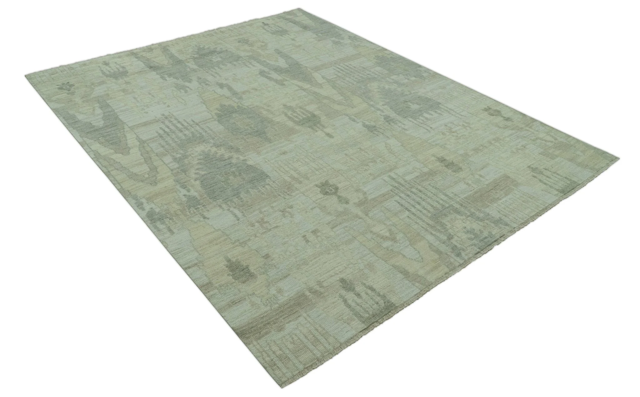 Modern Ikat Design distressed Beige And Charcoal Hand Knotted Custom Made wool rug - Image 11