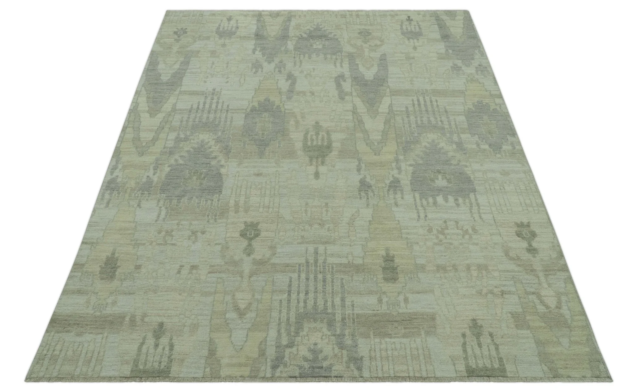 Modern Ikat Design distressed Beige And Charcoal Hand Knotted Custom Made wool rug - Image 12
