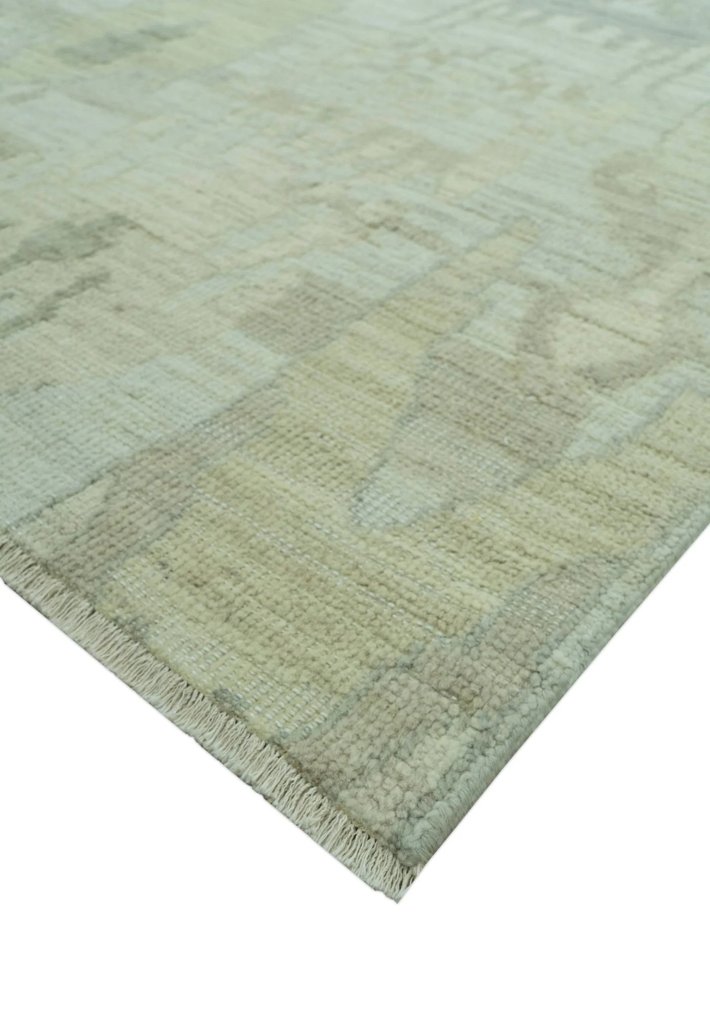 Modern Ikat Design distressed Beige And Charcoal Hand Knotted Custom Made wool rug - Image 8