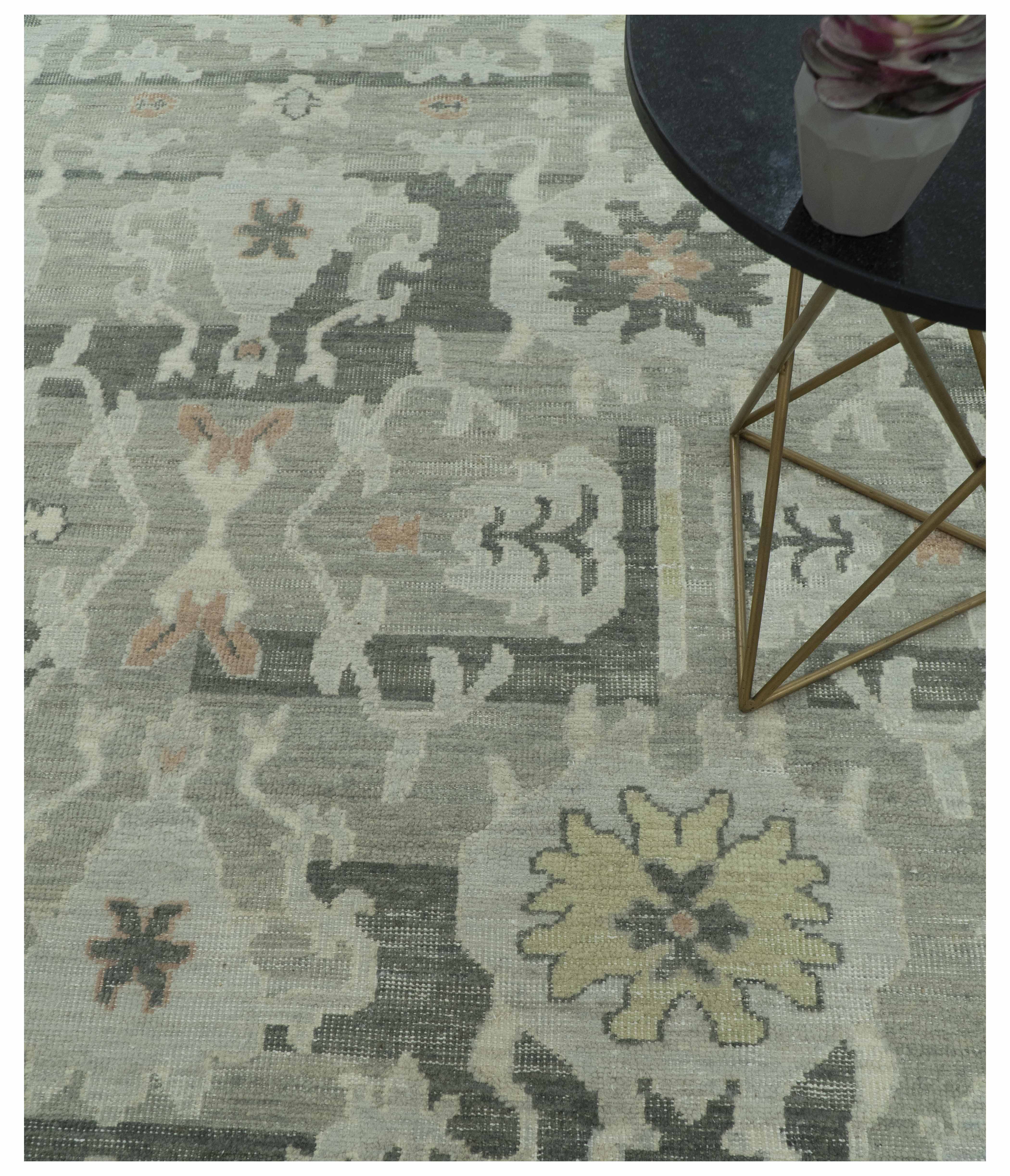 Modern Ikat Design Silver And Blue  8X10 Hand Knotted wool rug - Image 3