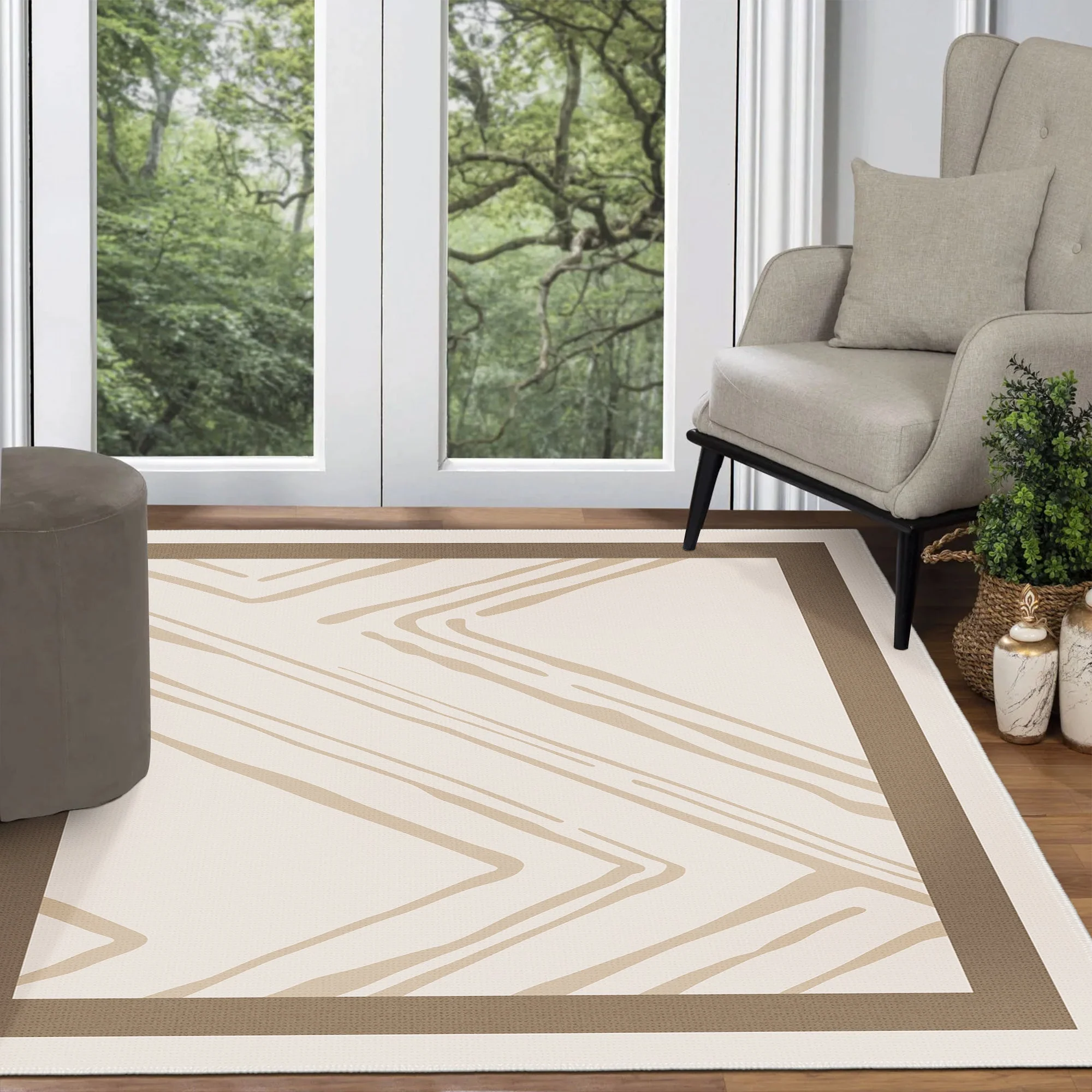 Modern Beige Machine Washable Cotton Area Rug - Image 3