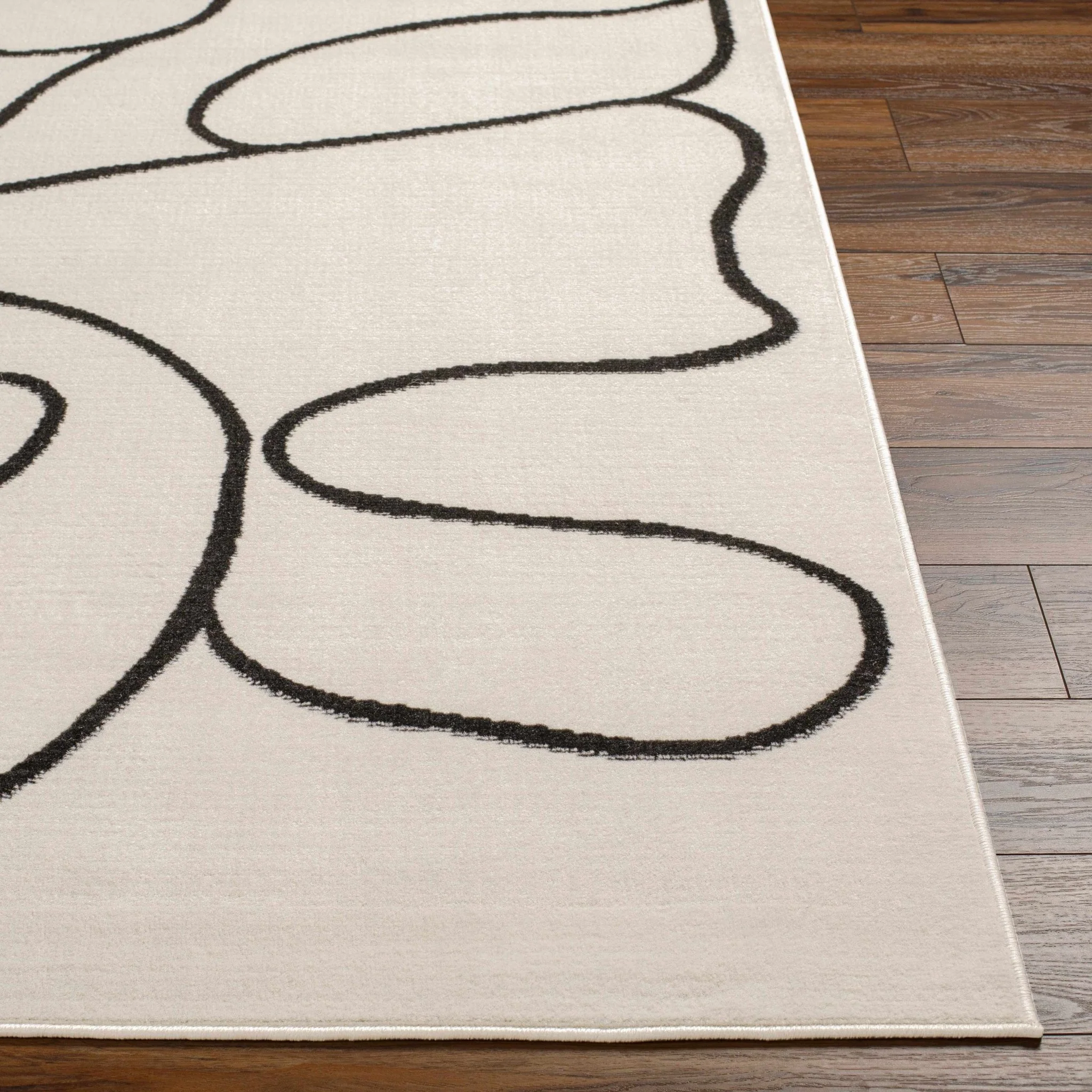 Modern Contemporary Ivory and Black Free lines design Area Rug - Image 3