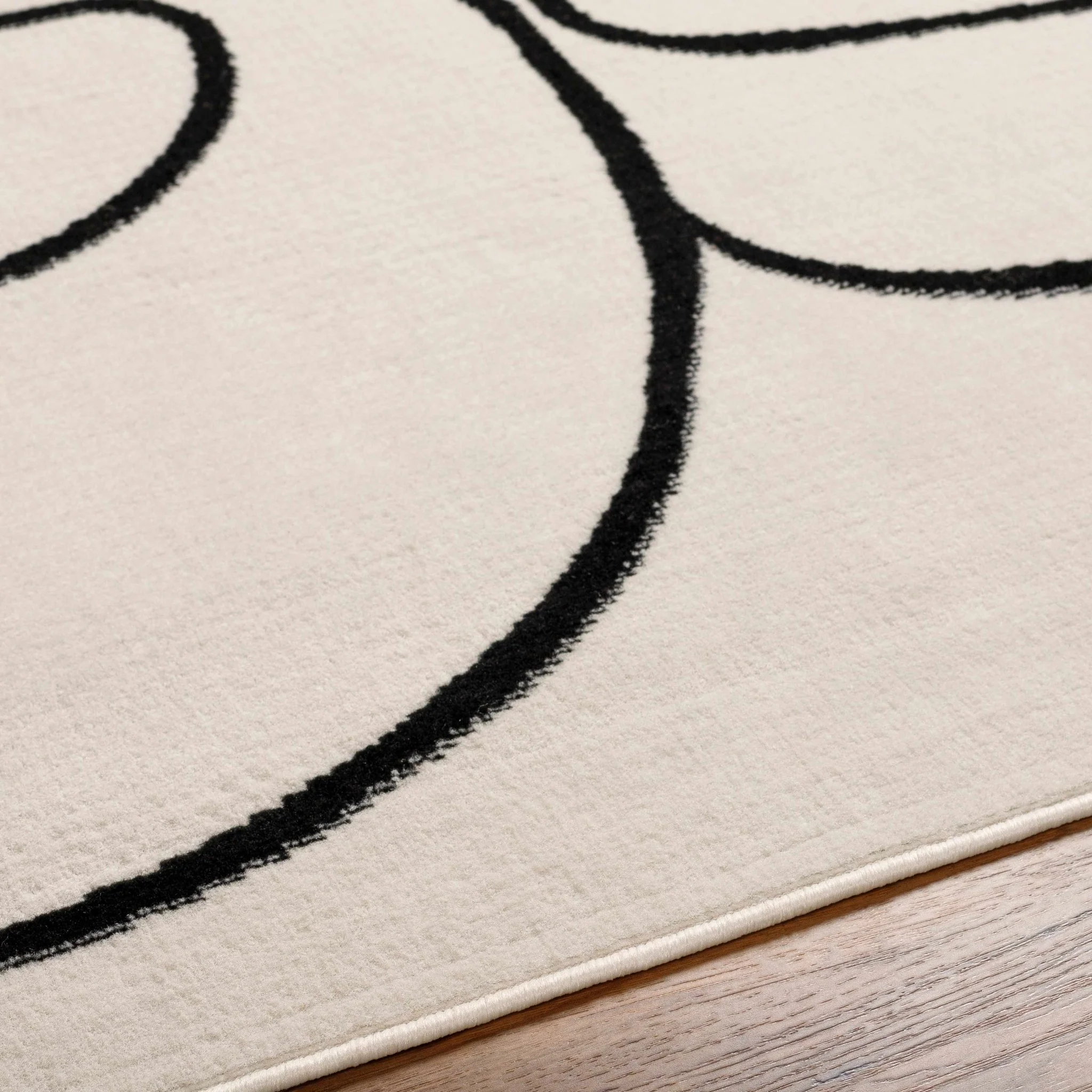 Modern Contemporary Ivory and Black Free lines design Area Rug - Image 5