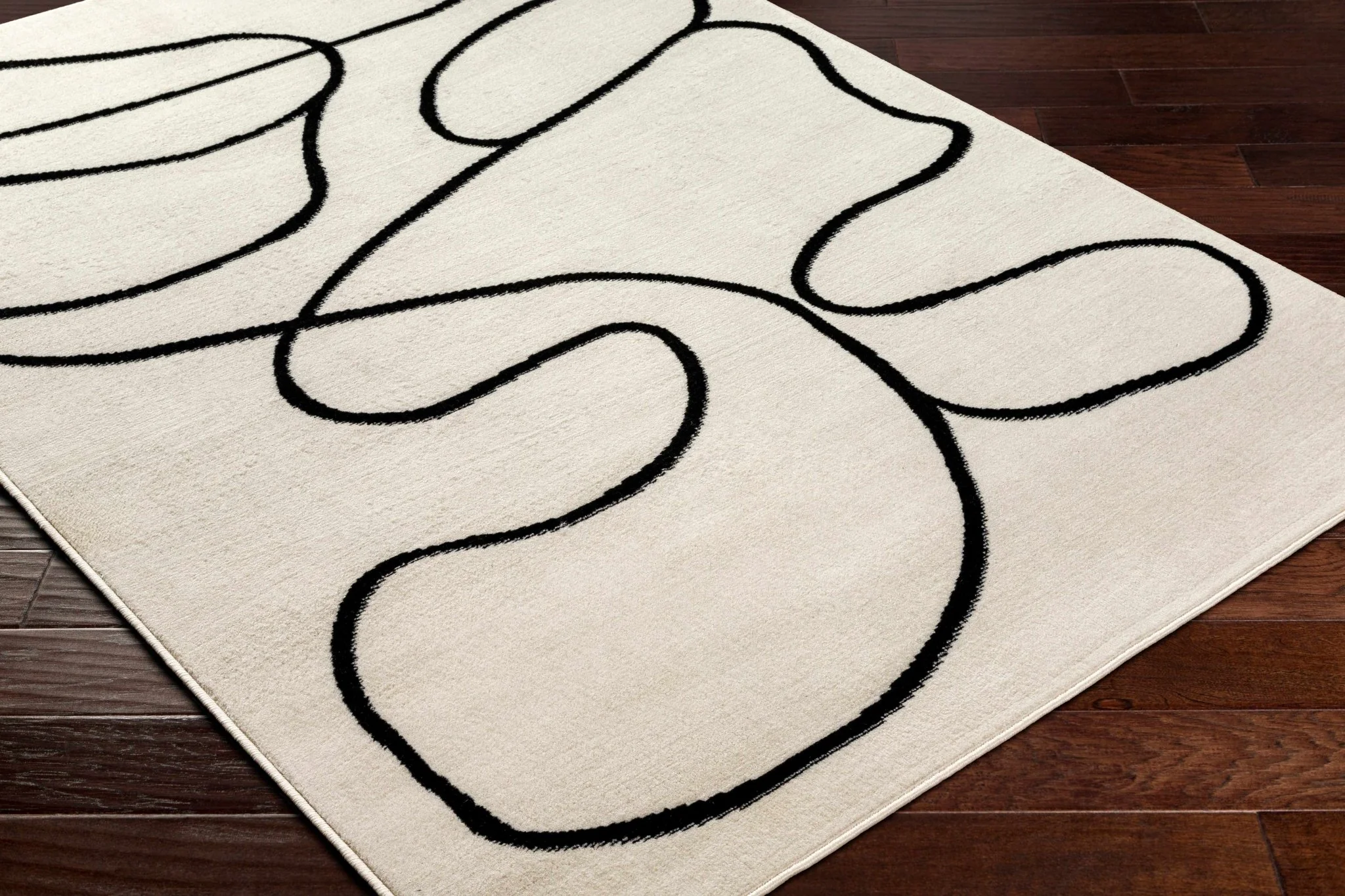 Modern Contemporary Ivory and Black Free lines design Area Rug - Image 7