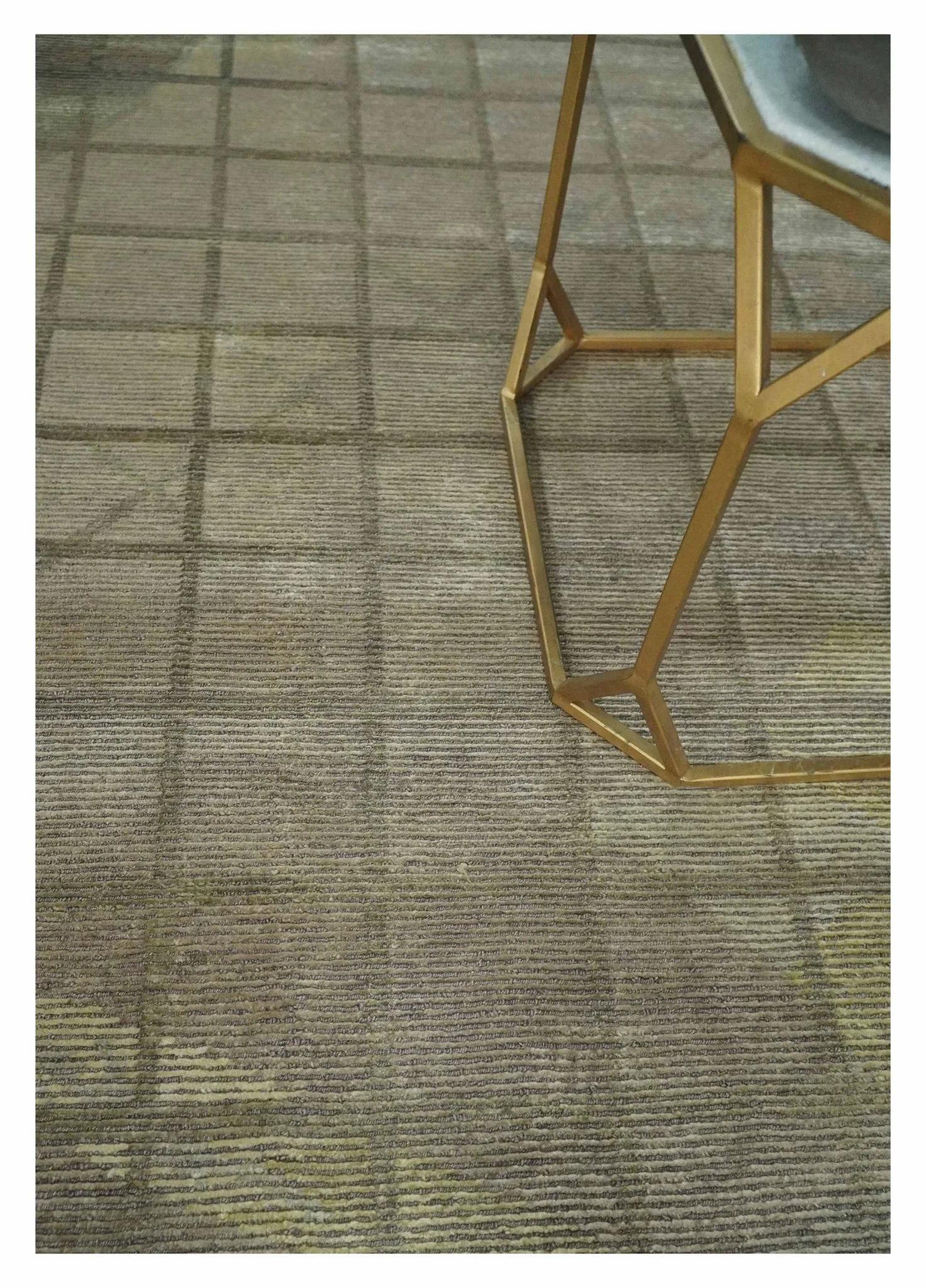 Modern Geometrical Ivory, Brown and Olive 5x8 Hand Knotted Wool and Silk Area Rug - Image 4