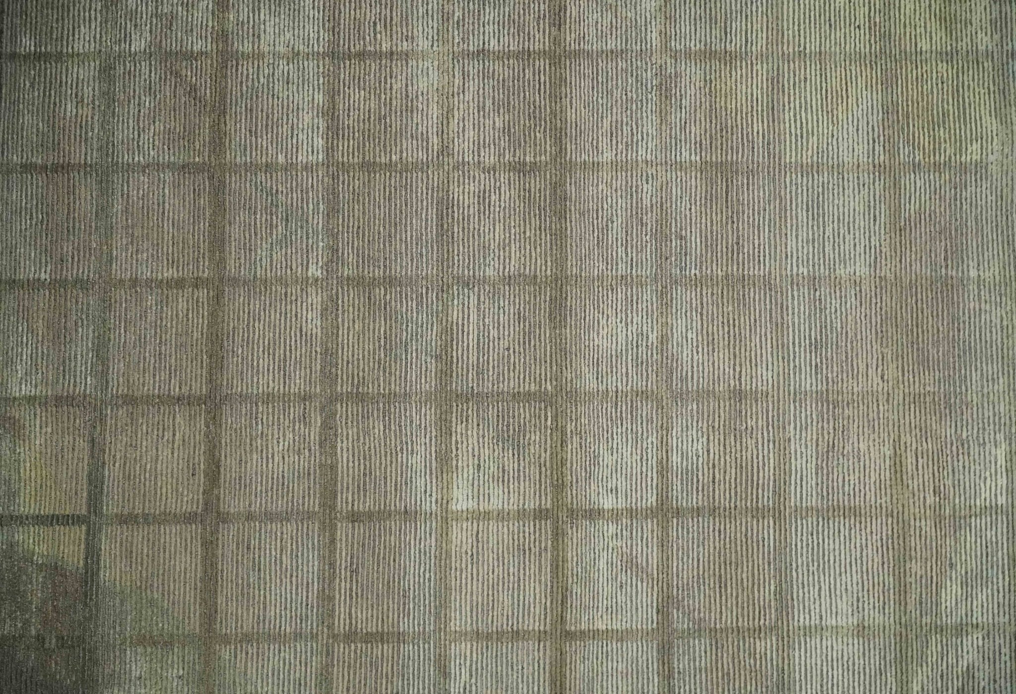 Modern Geometrical Ivory, Brown and Olive 5x8 Hand Knotted Wool and Silk Area Rug - Image 5