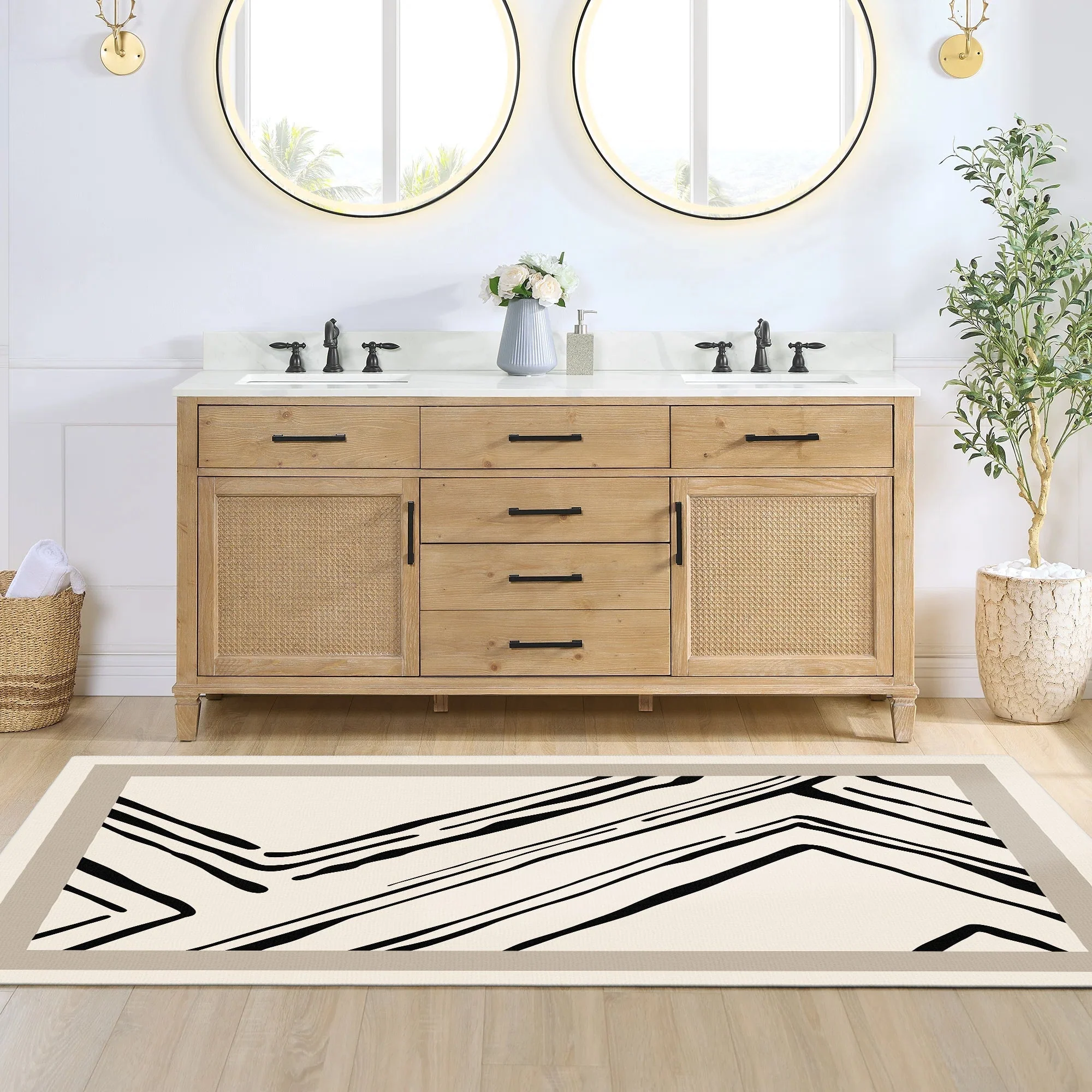 Modern Ivory Machine Washable Cotton Area Rug - Image 3