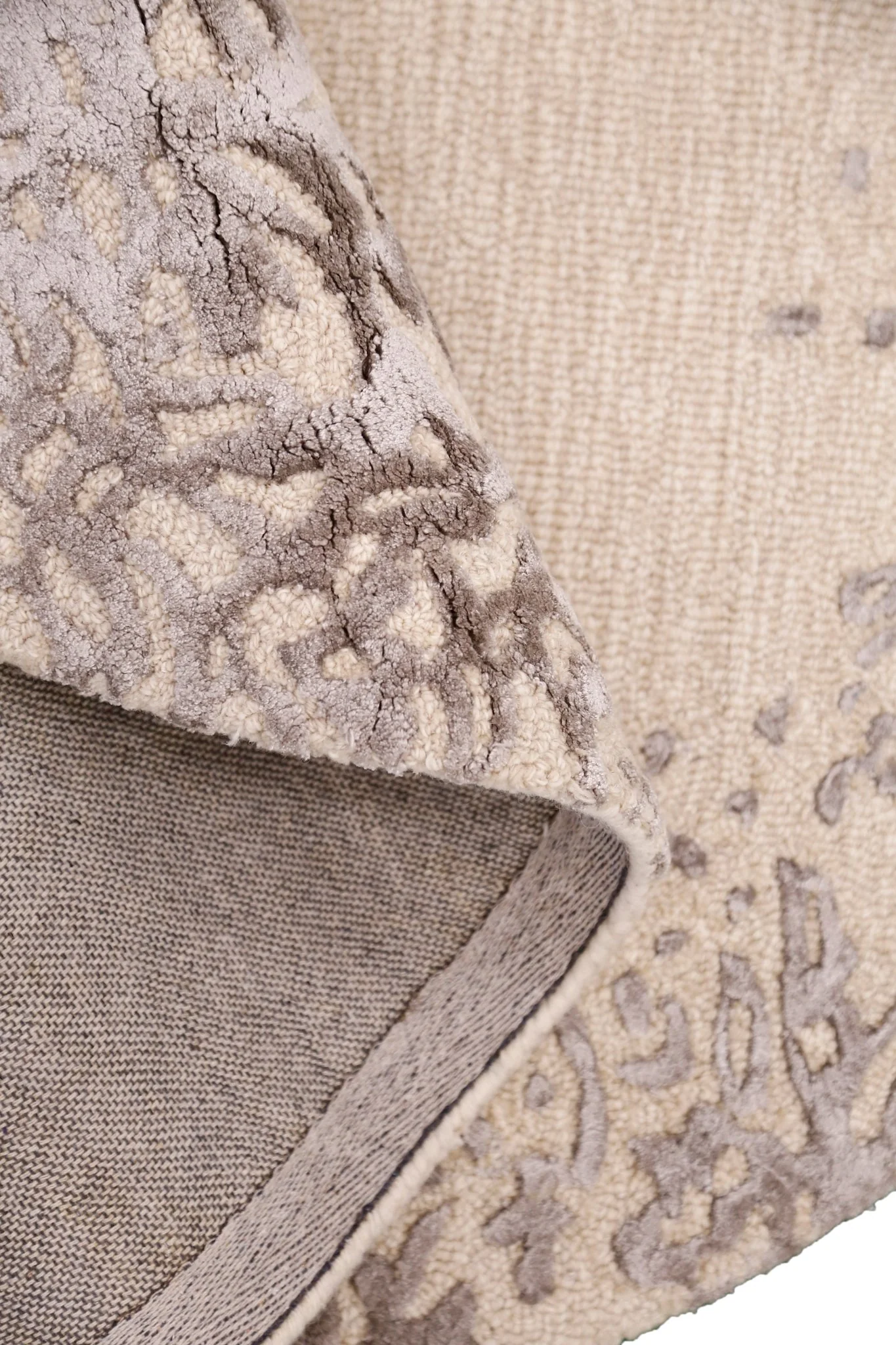 Modern Lace Border Beige Hand Tufted 5x5 Wool Area Rug - Image 3