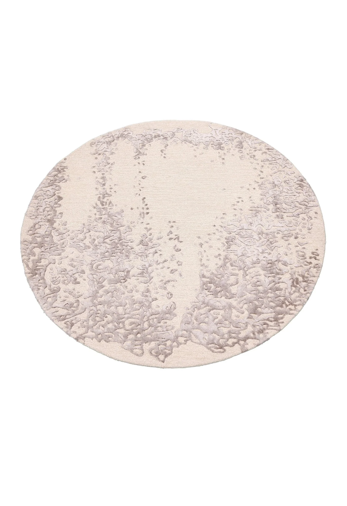 Modern Lace Border Beige Hand Tufted 5x5 Wool Area Rug - Image 7
