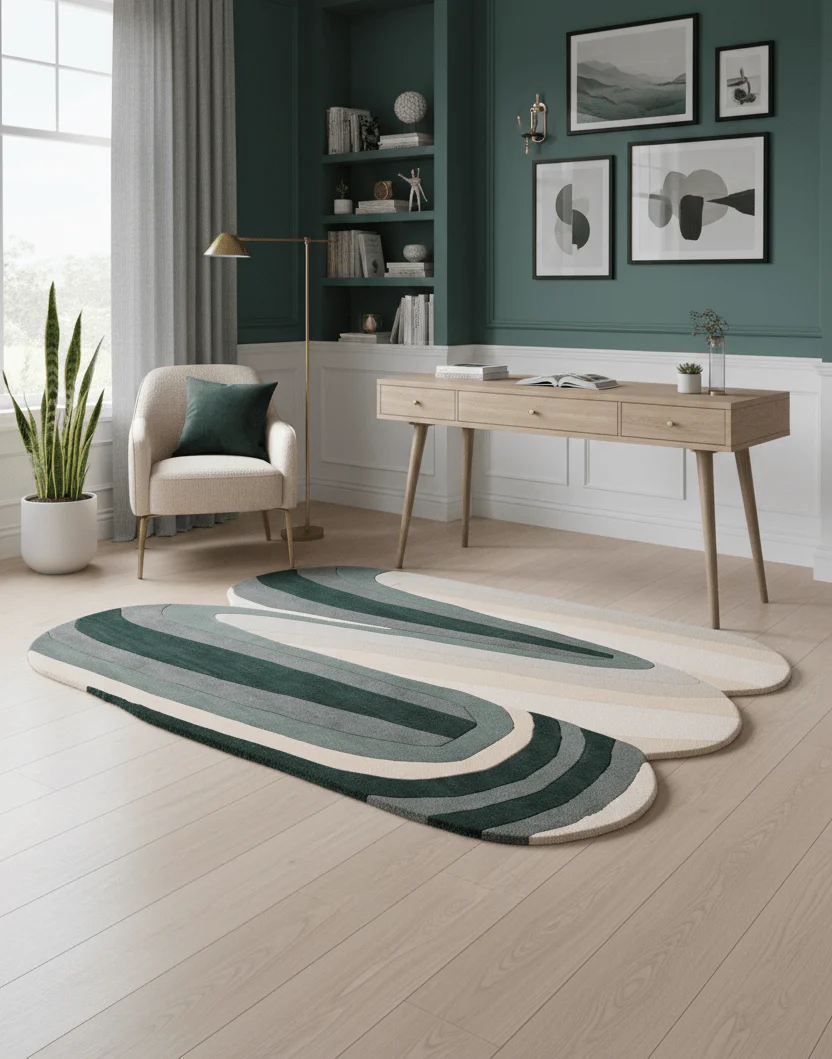 Modern Layered Pattern Green Hand Tufted 5x8 Wool Rug - Image 2