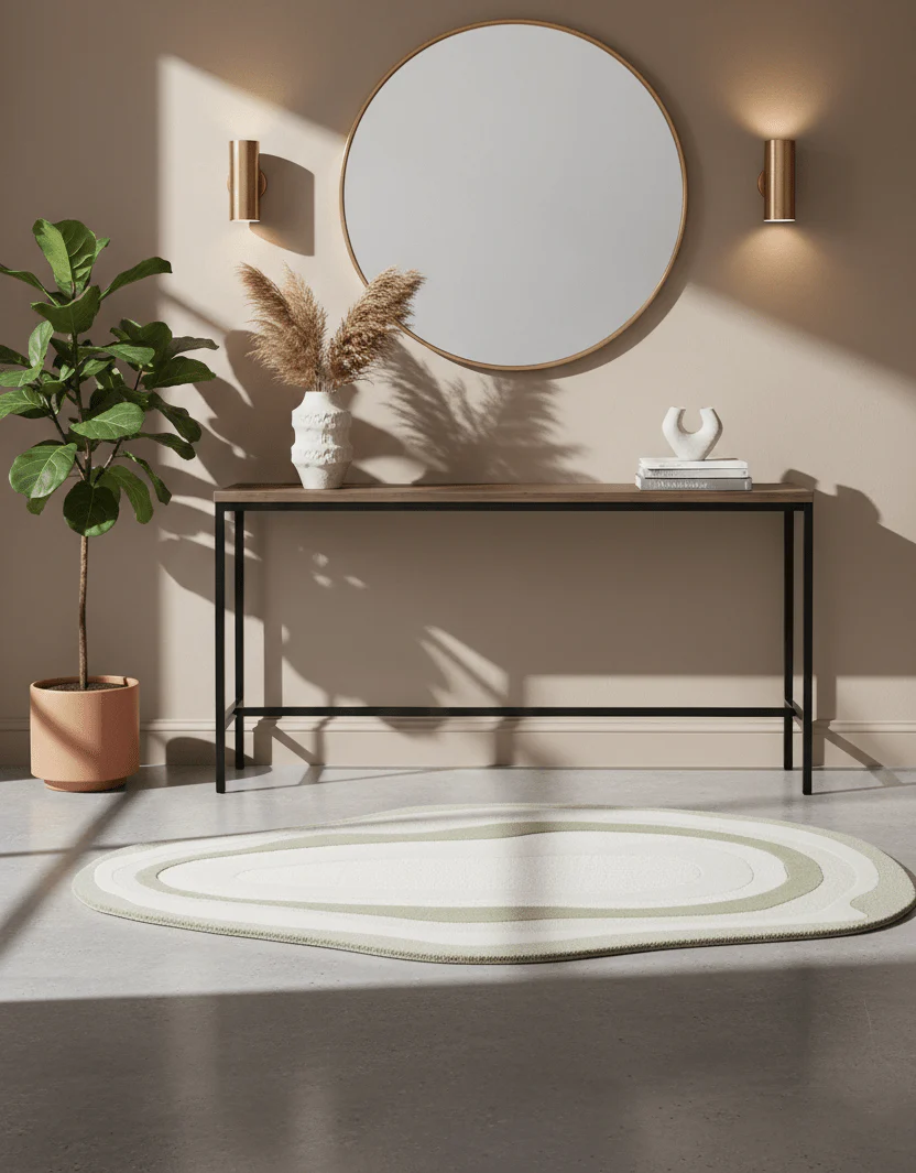 Modern Layered Pattern Ivory Hand Tufted 5x7 Wool Rug - Image 2