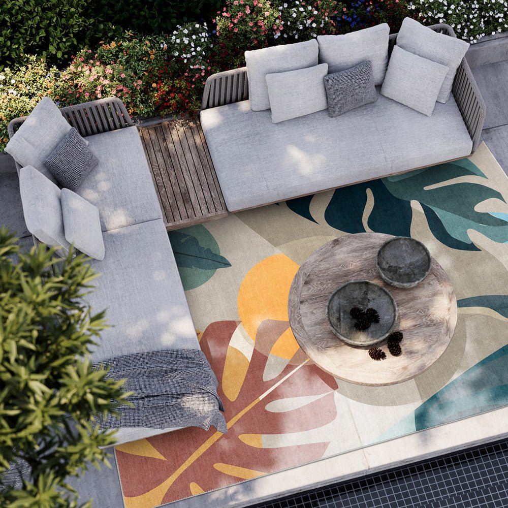 Modern Leaves Beige Machine Washable Cotton Area Rug - Image 2