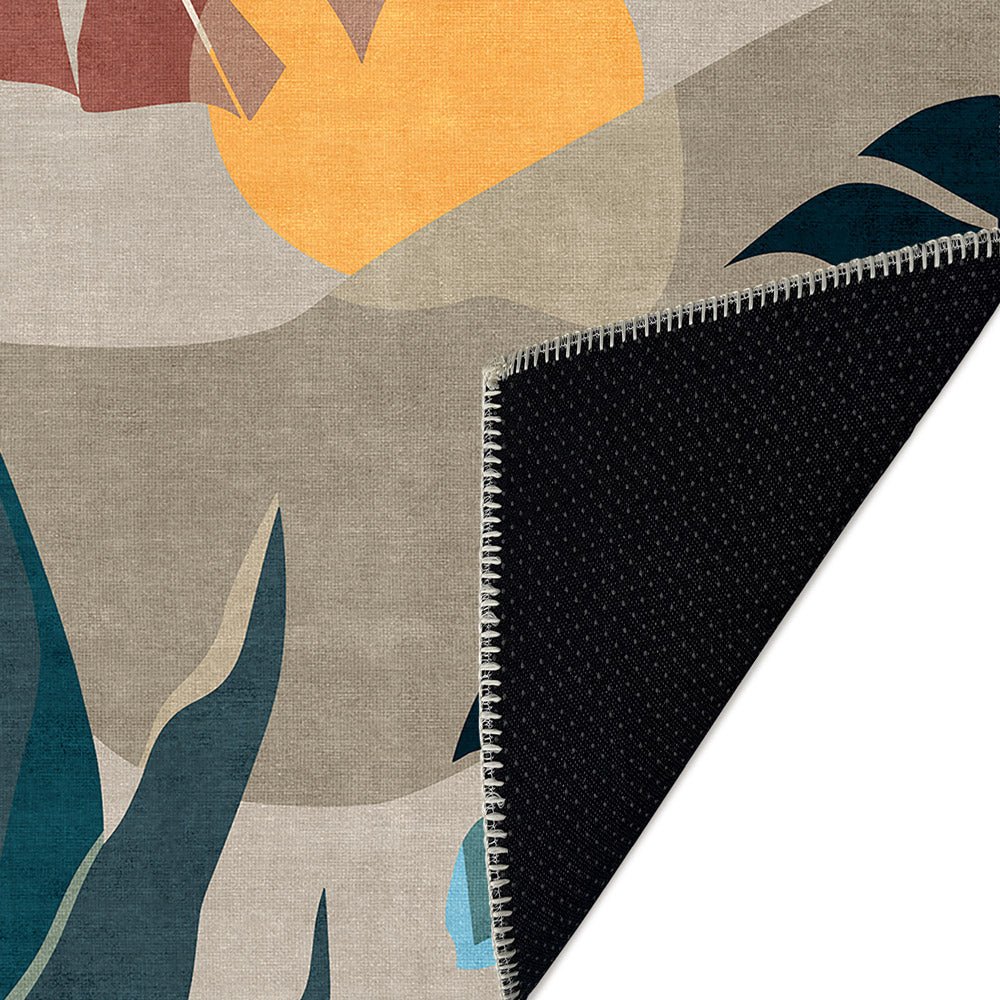 Modern Leaves Beige Machine Washable Cotton Area Rug - Image 6