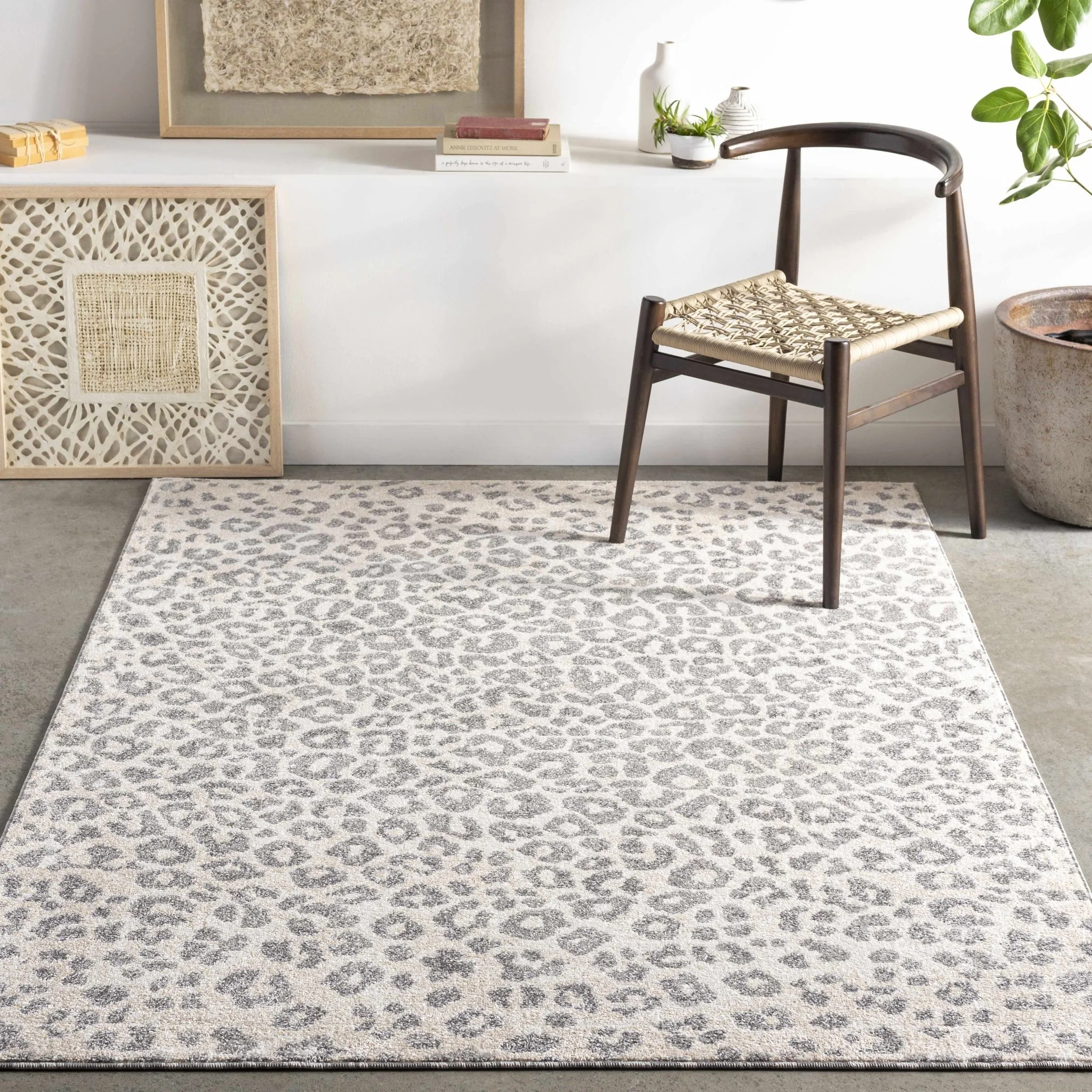 Modern Leopard design Ivory and Charcoal area rug - Image 3