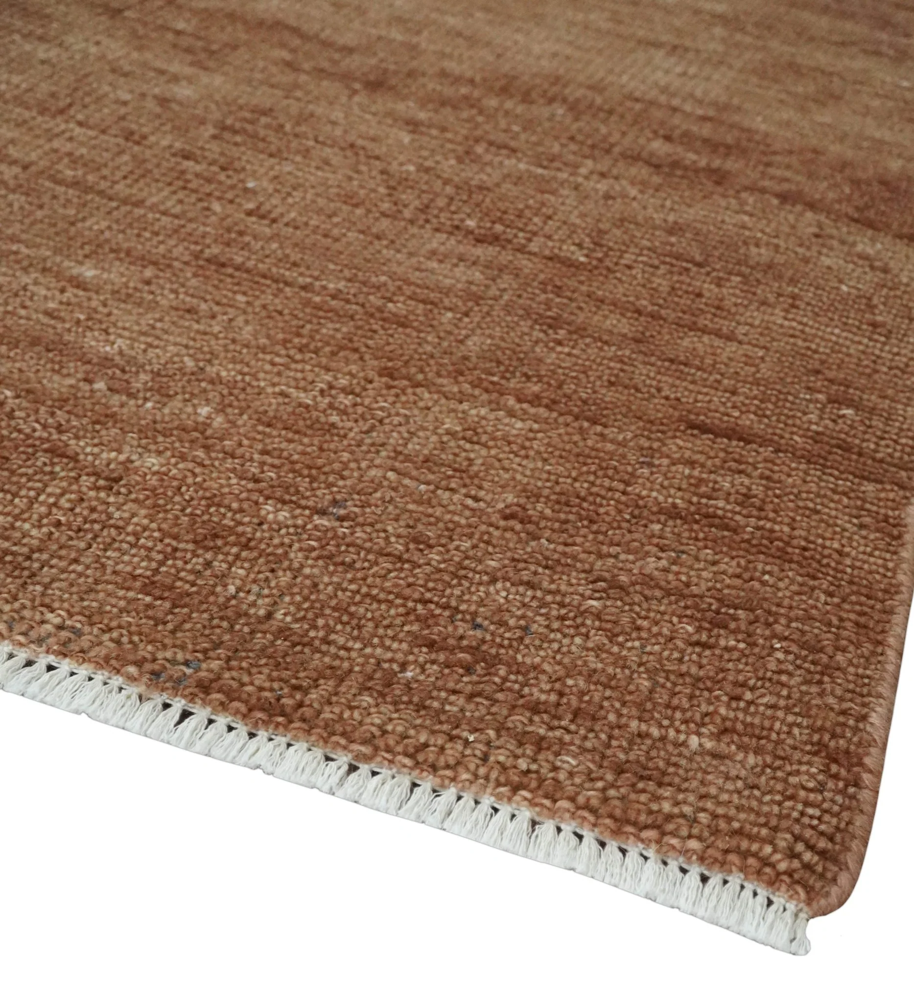 Contemporary Solid Brick Red Hand knotted Custom Made wool Area Rug - Image 5