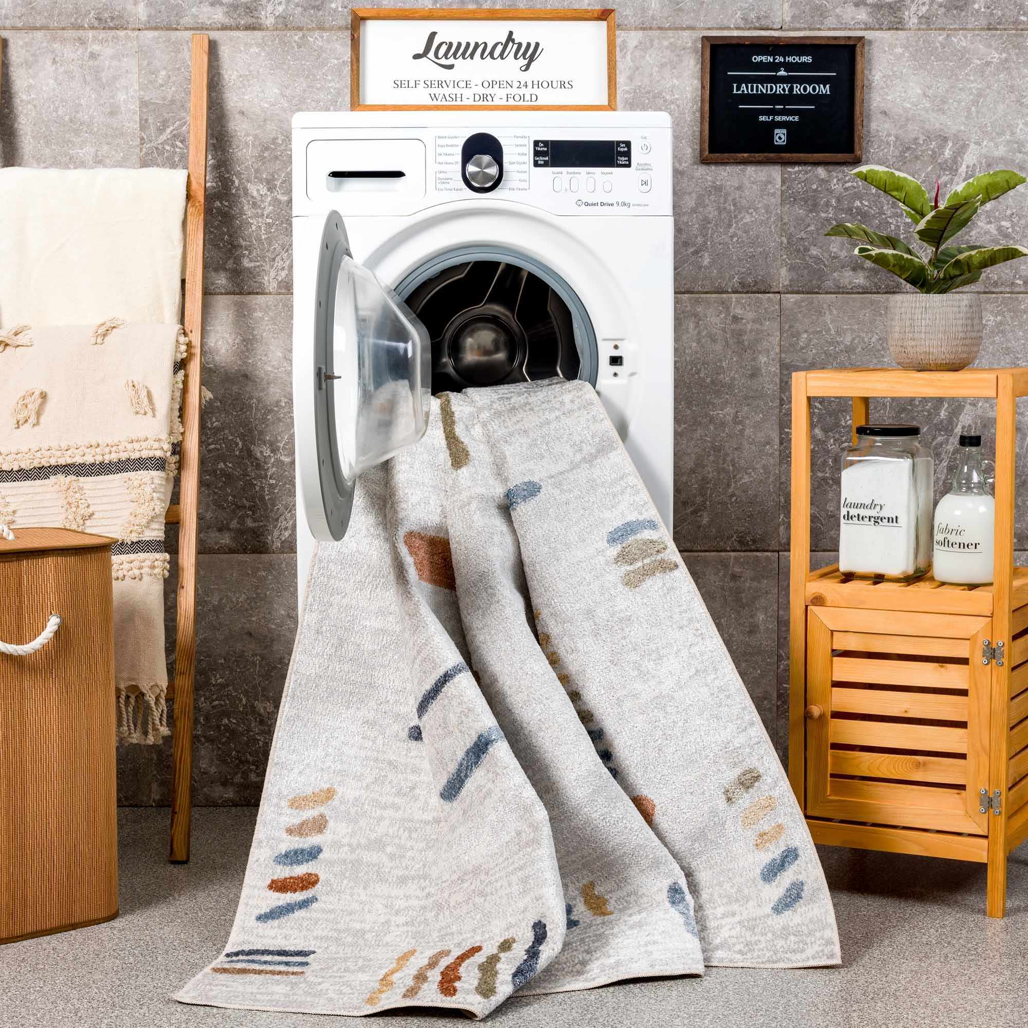 Modern Art Design Machine Woven Multicolor Machine Washable Rug - Image 14