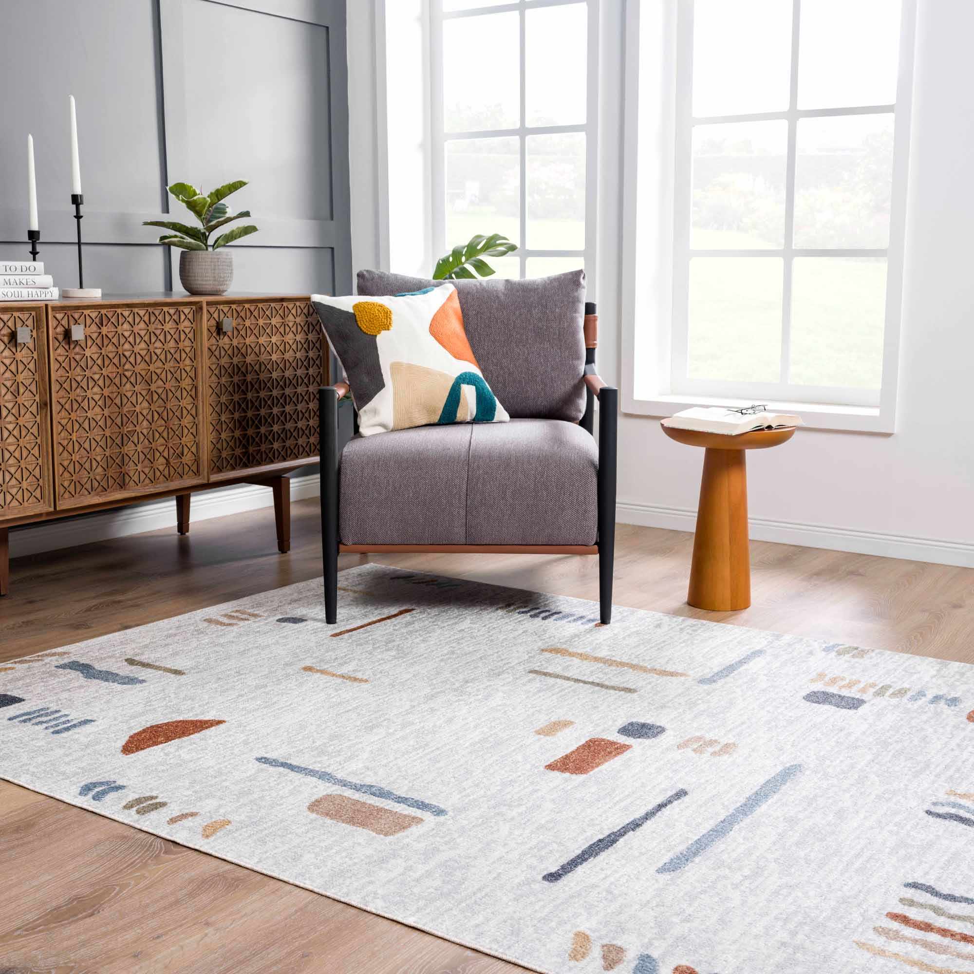 Modern Art Design Machine Woven Multicolor Machine Washable Rug - Image 15