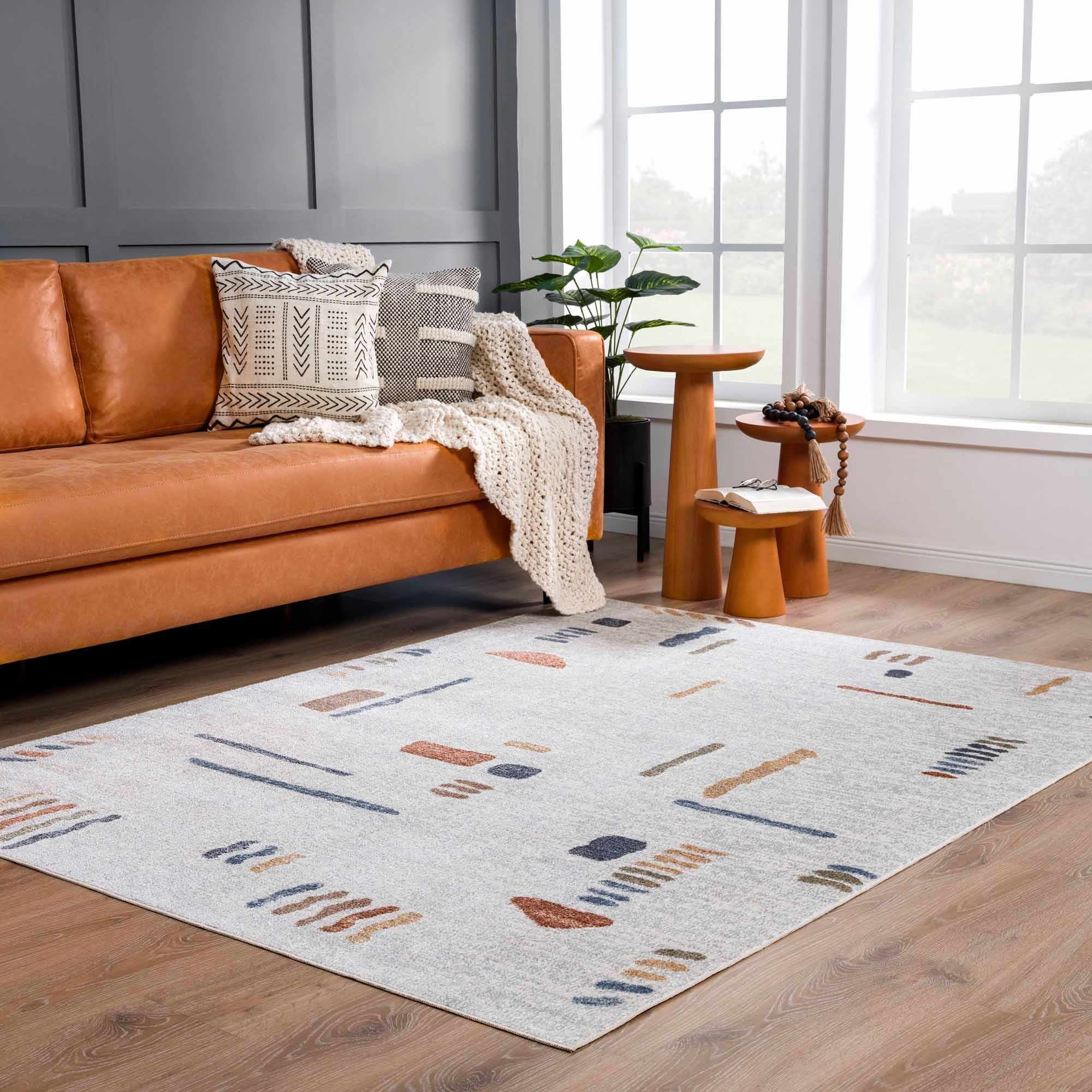 Modern Art Design Machine Woven Multicolor Machine Washable Rug - Image 16